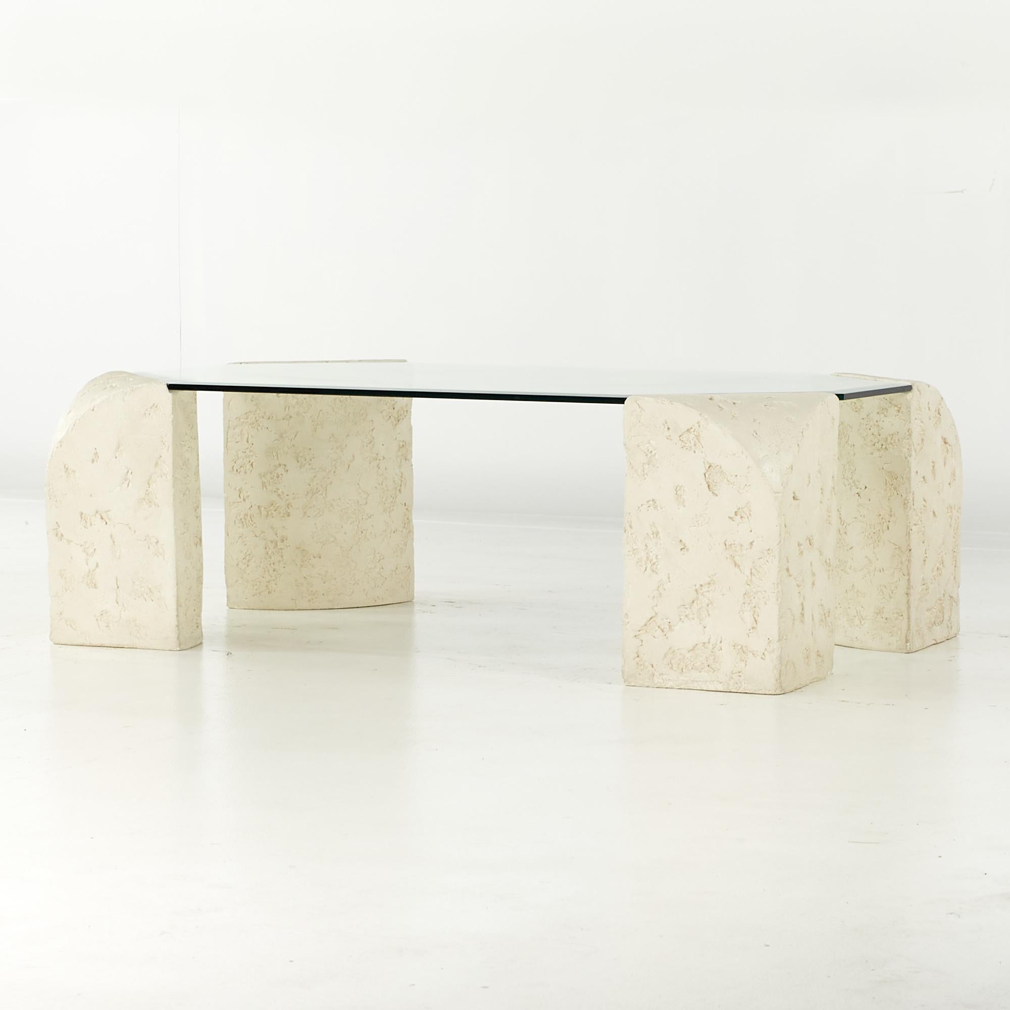 glass coffee table with stone base