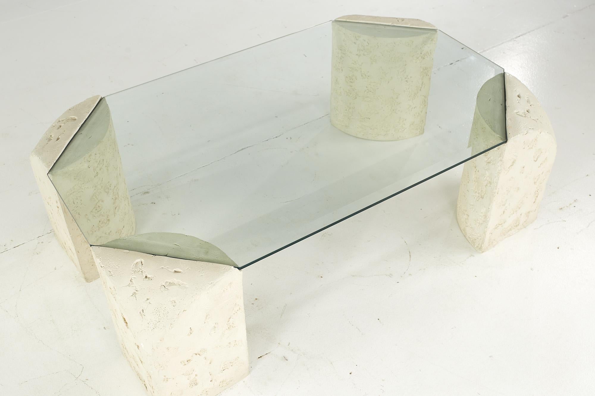 Postmodern Mactan, Glass and Pastor Stone Coffee Table In Good Condition For Sale In Countryside, IL