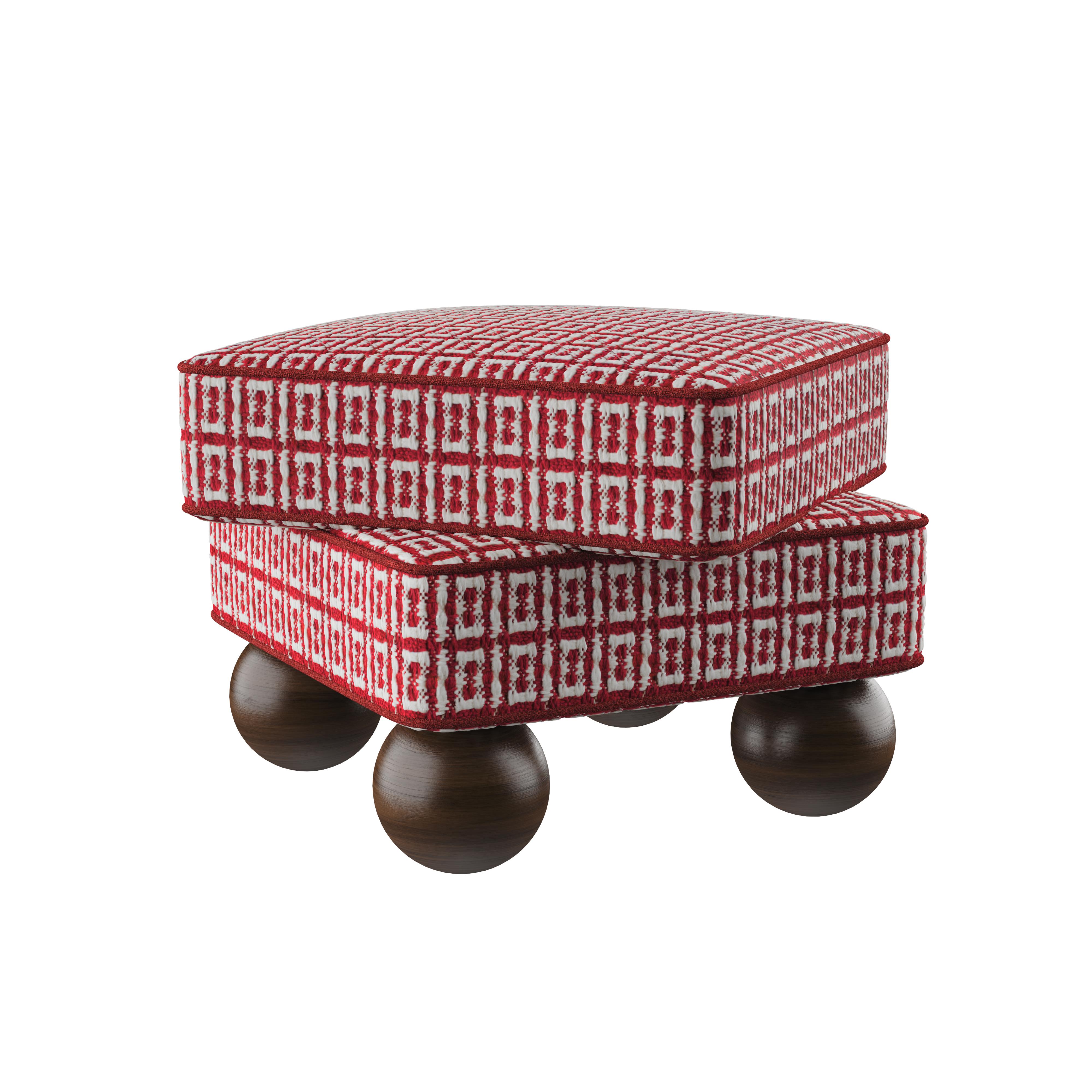 Postmoderner Hocker Madonna Lackiertes Holz Leinenstoff Made in Portugal von Malabar im Angebot 5