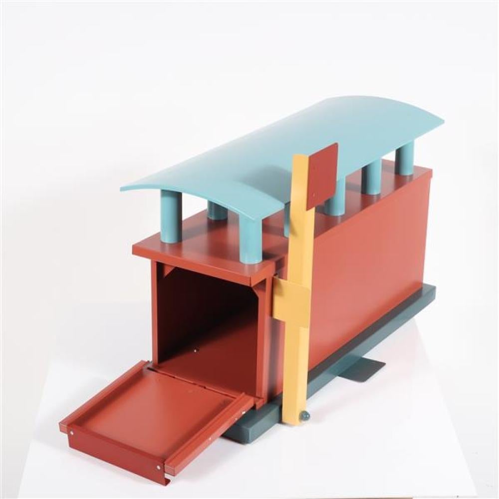 MICHAEL GRAVES (AMERICAN, 1934-2015), ENAMELED ROLLED STEEL MAILBOX, C.1990, H 14