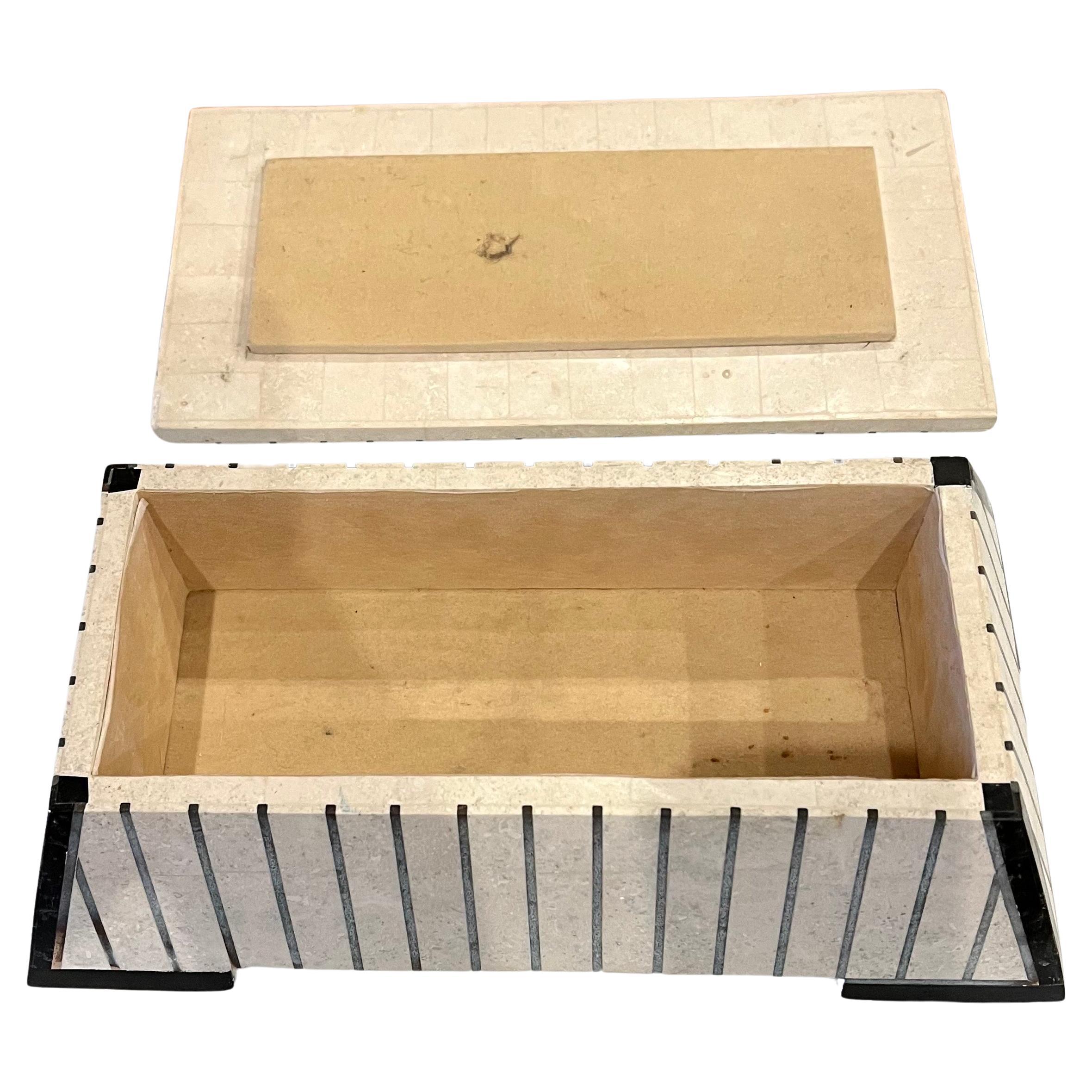 American Postmodern Maitland Smith Large Tessellated Stone Jewelry Box For Sale