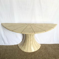 Consola Demi-lune Postmoderna Estilo Maitland Smith Con Incrustaciones De Latón