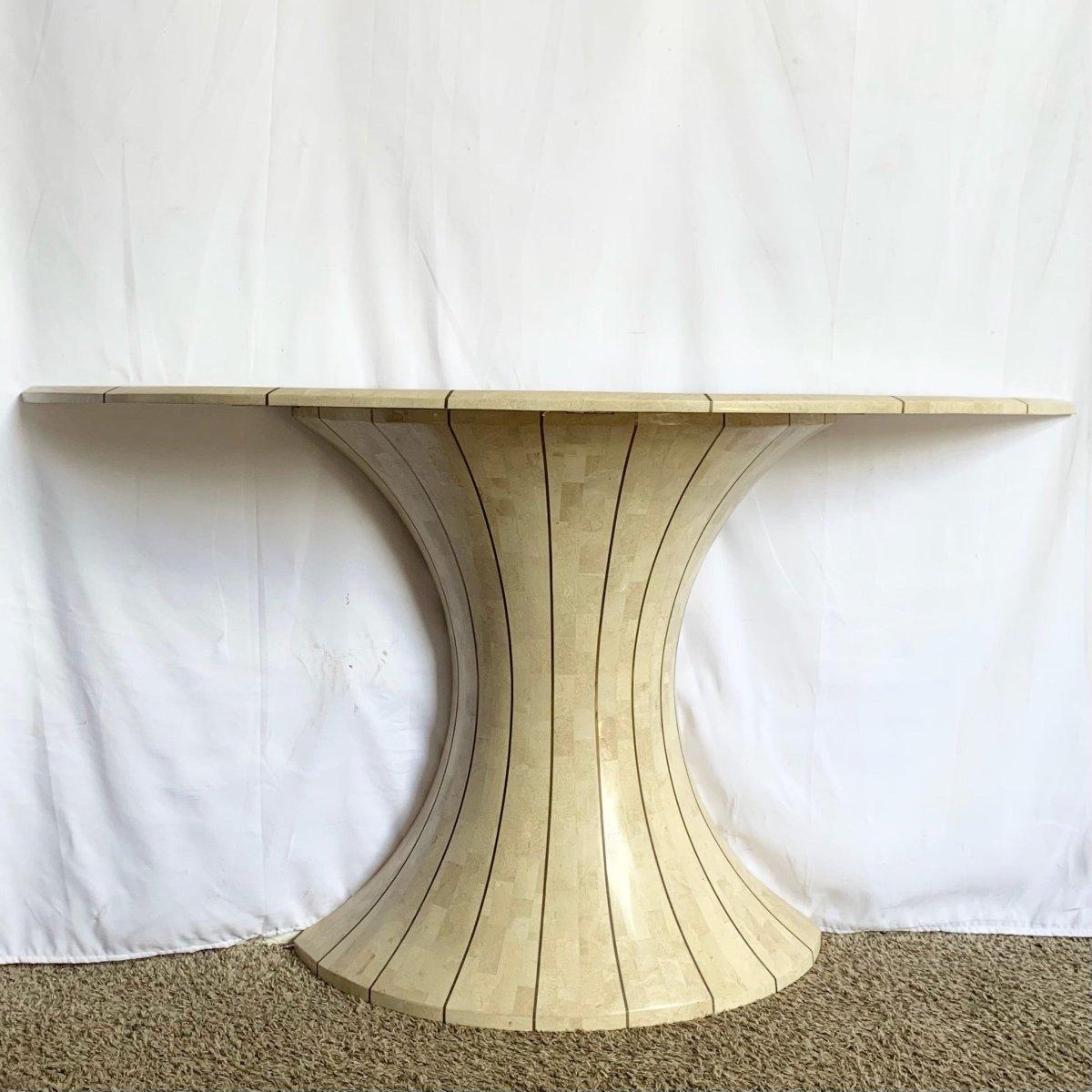 Philippine Postmodern Maitland Smith Style Demi-lune Console With Brass Inlay For Sale