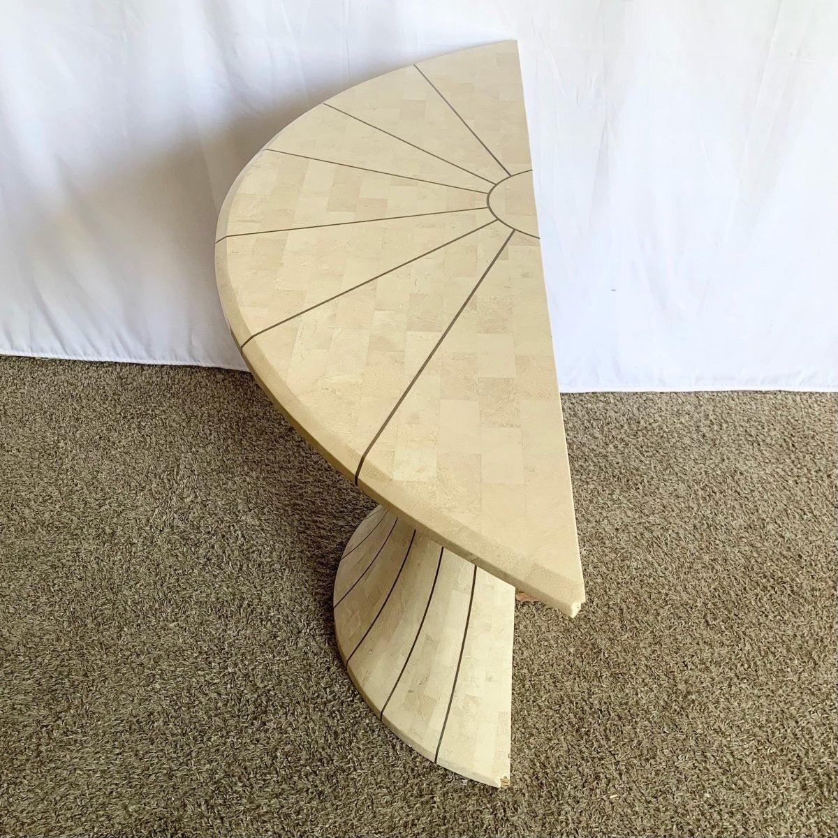 Postmodern Maitland Smith Style Demi-lune Console With Brass Inlay In Good Condition For Sale In Delray Beach, FL