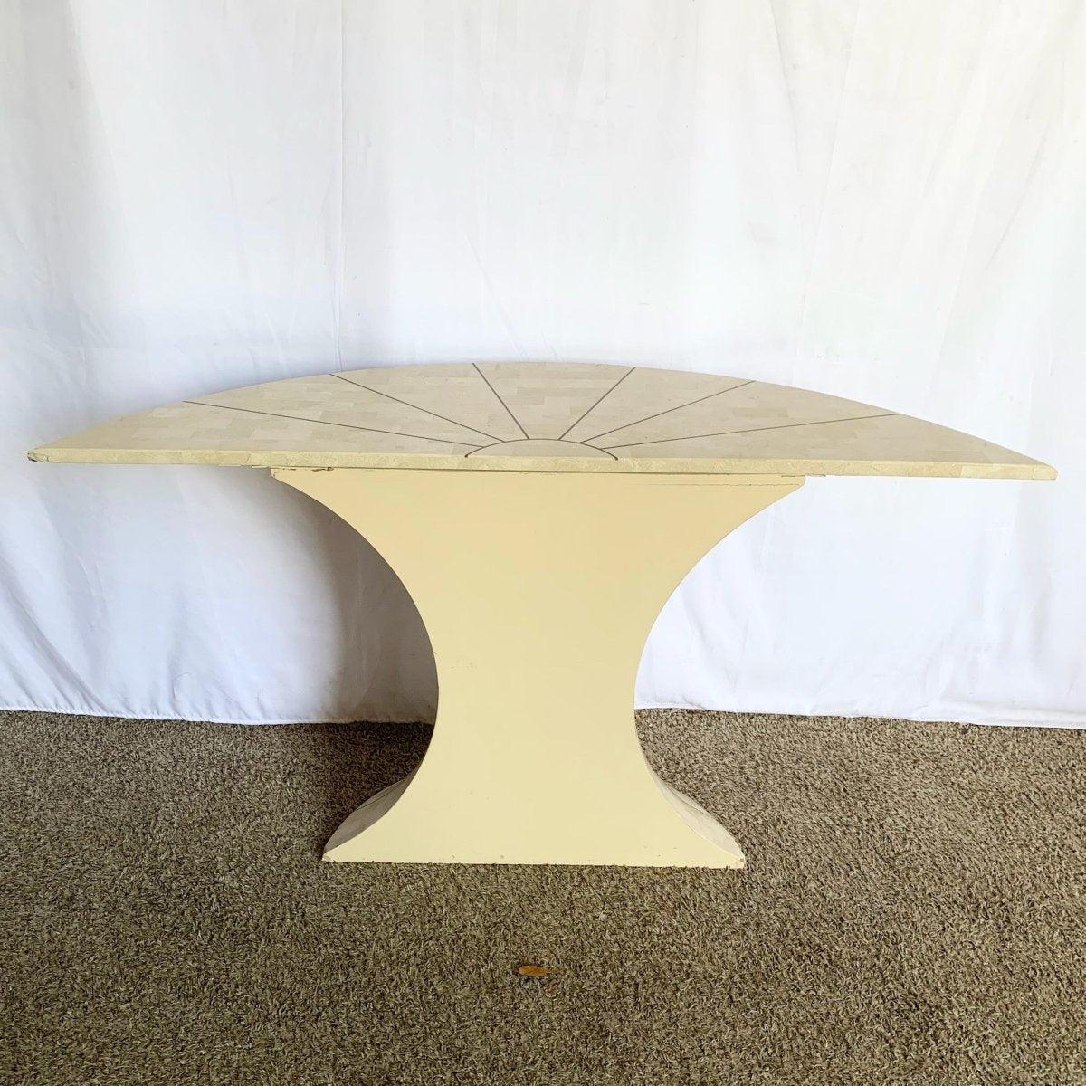 Late 20th Century Postmodern Maitland Smith Style Demi-lune Console With Brass Inlay For Sale