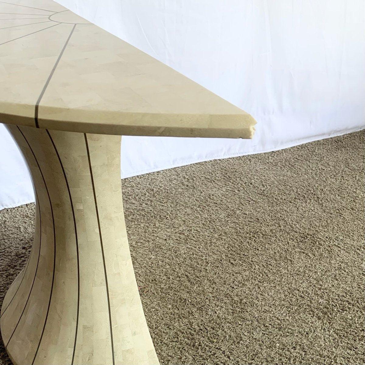 Postmodern Maitland Smith Style Demi-lune Console With Brass Inlay For Sale 3
