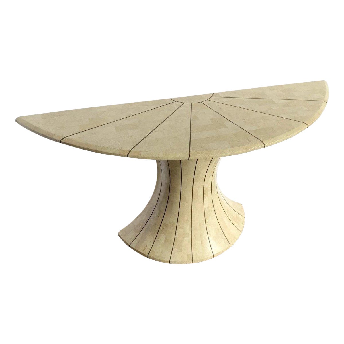 Postmodern Maitland Smith Style Demi-lune Console With Brass Inlay For Sale