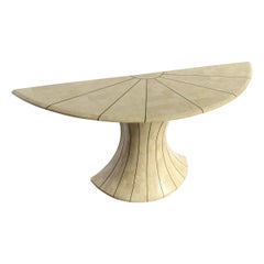 Postmodern Maitland Smith Style Demi-lune Console With Brass Inlay