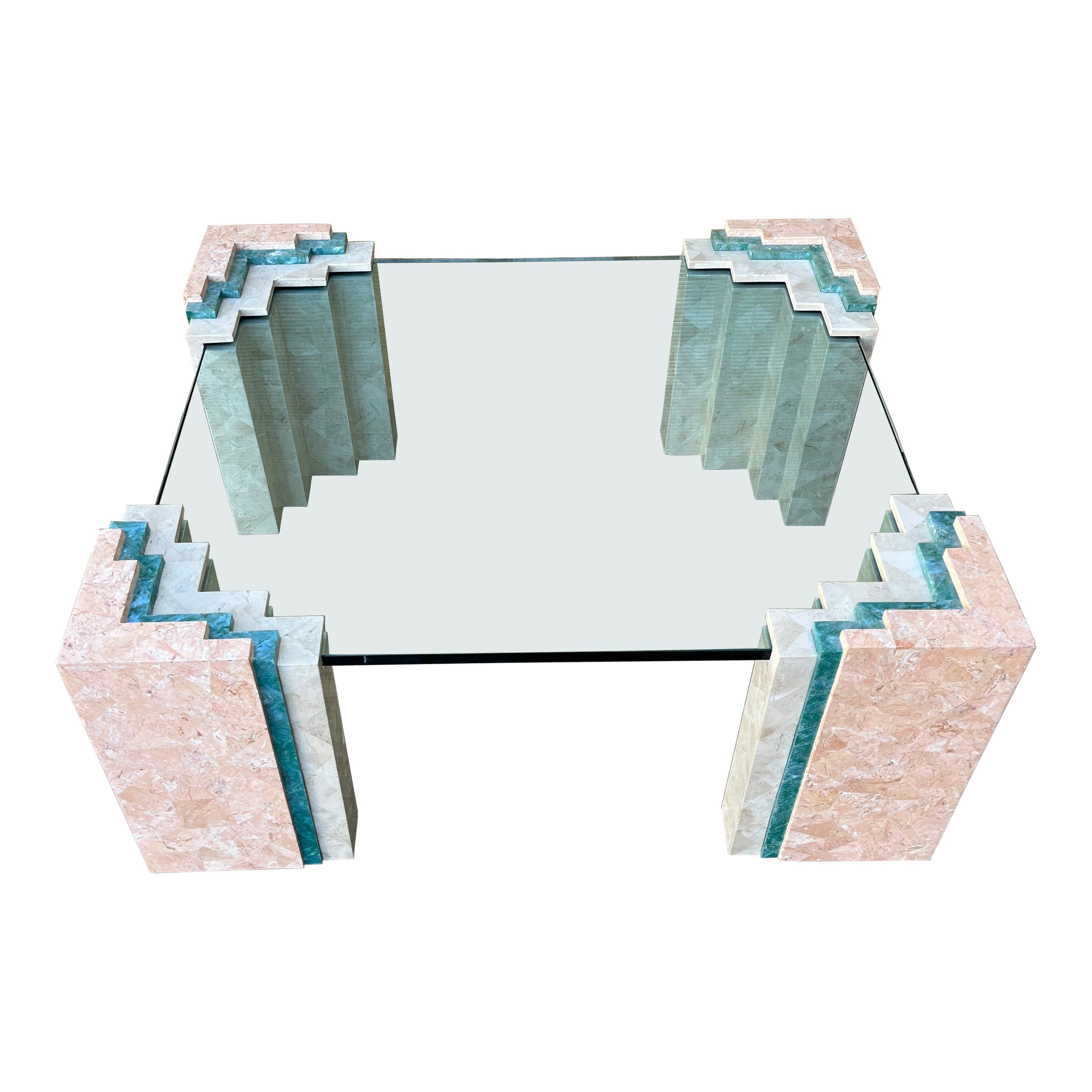 Postmodern Maitland Smith Style Tessellated Mactan Stone Coffee Table. C 1980s For Sale