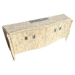 Postmodern Maitland Smith Style Tessellated Stone Credenza With Brass Inlay