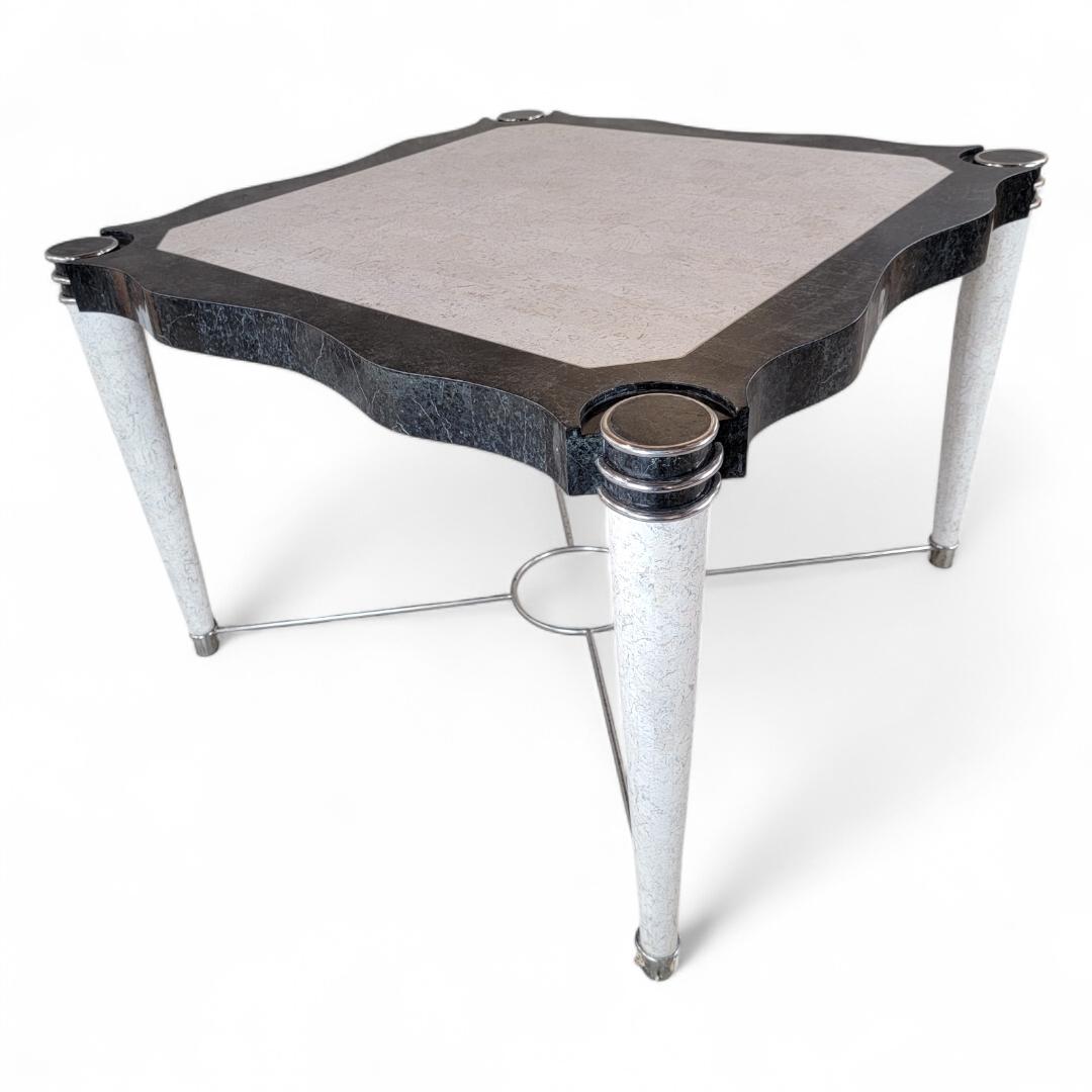 Postmodern Maitland Smith Styles Tessellated Stone w/Chrome Trim Sculptural Dining/Game Table

