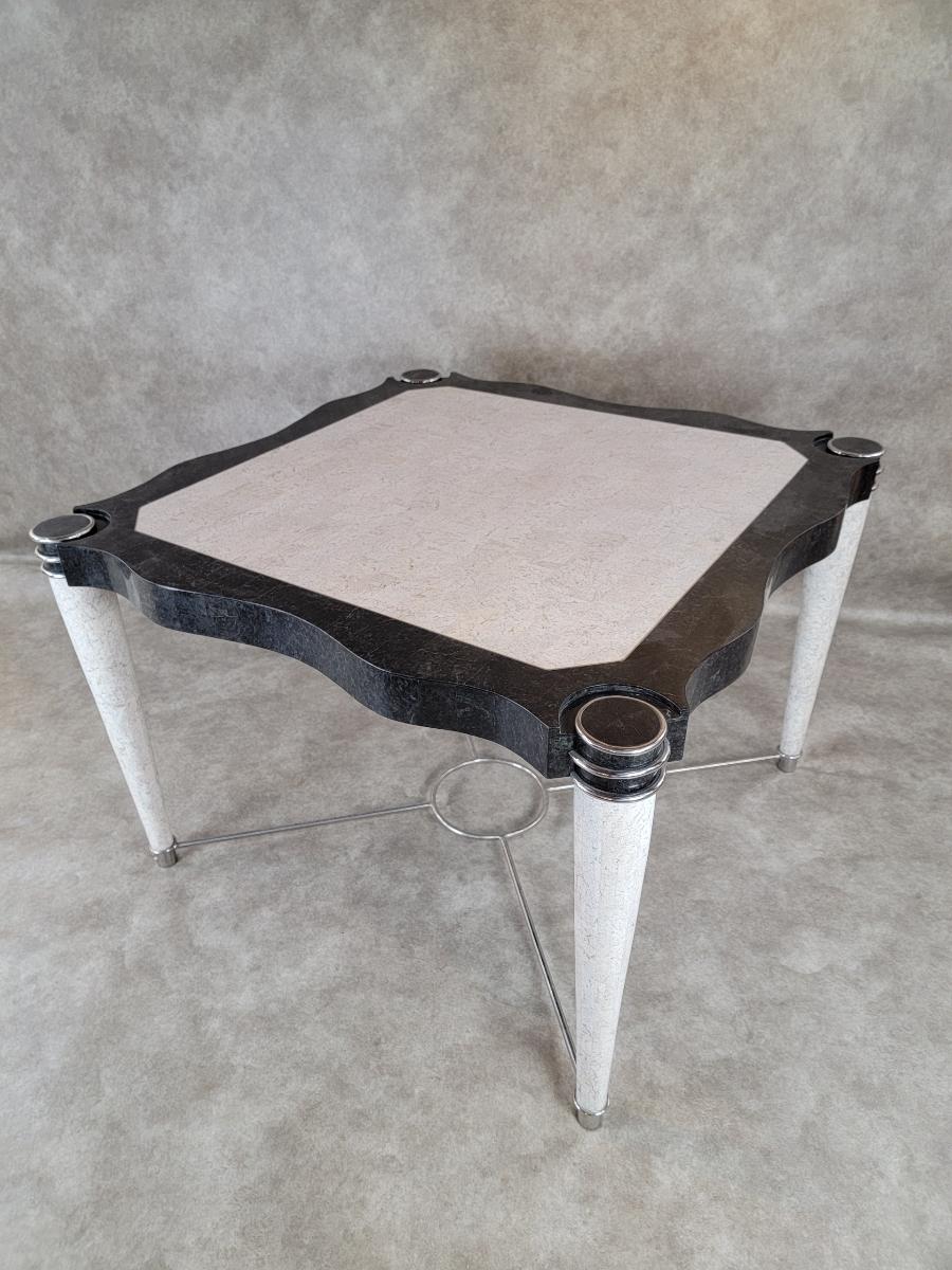 Post-Modern Postmodern Maitland Smith Style Tessellated Stone Sculptural Dining/Game Table For Sale