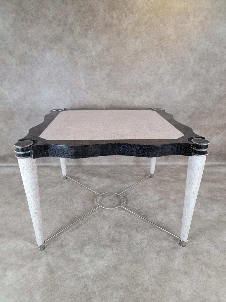 Unknown Postmodern Maitland Smith Style Tessellated Stone Sculptural Dining/Game Table For Sale