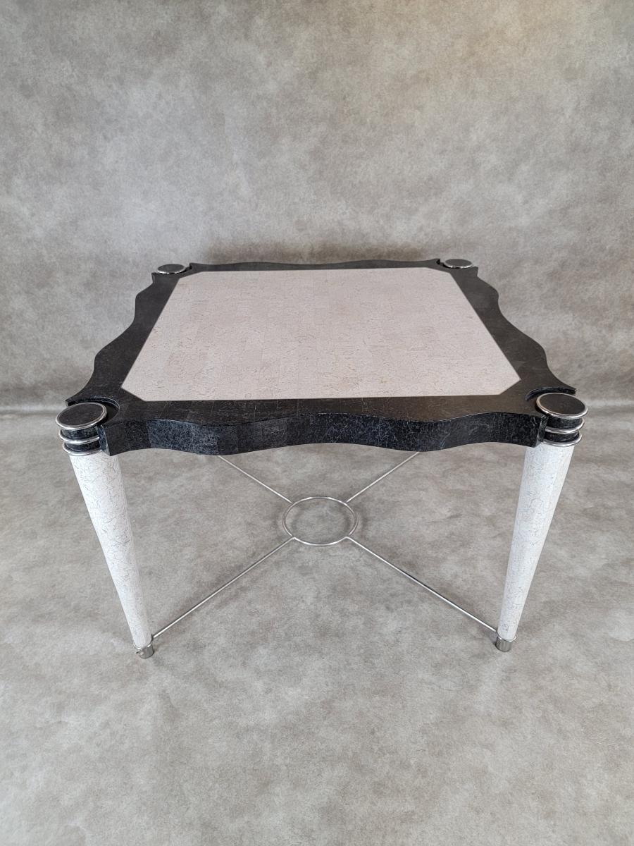 Postmodern Maitland Smith Style Tessellated Stone Sculptural Dining/Game Table In Good Condition For Sale In Chicago, IL