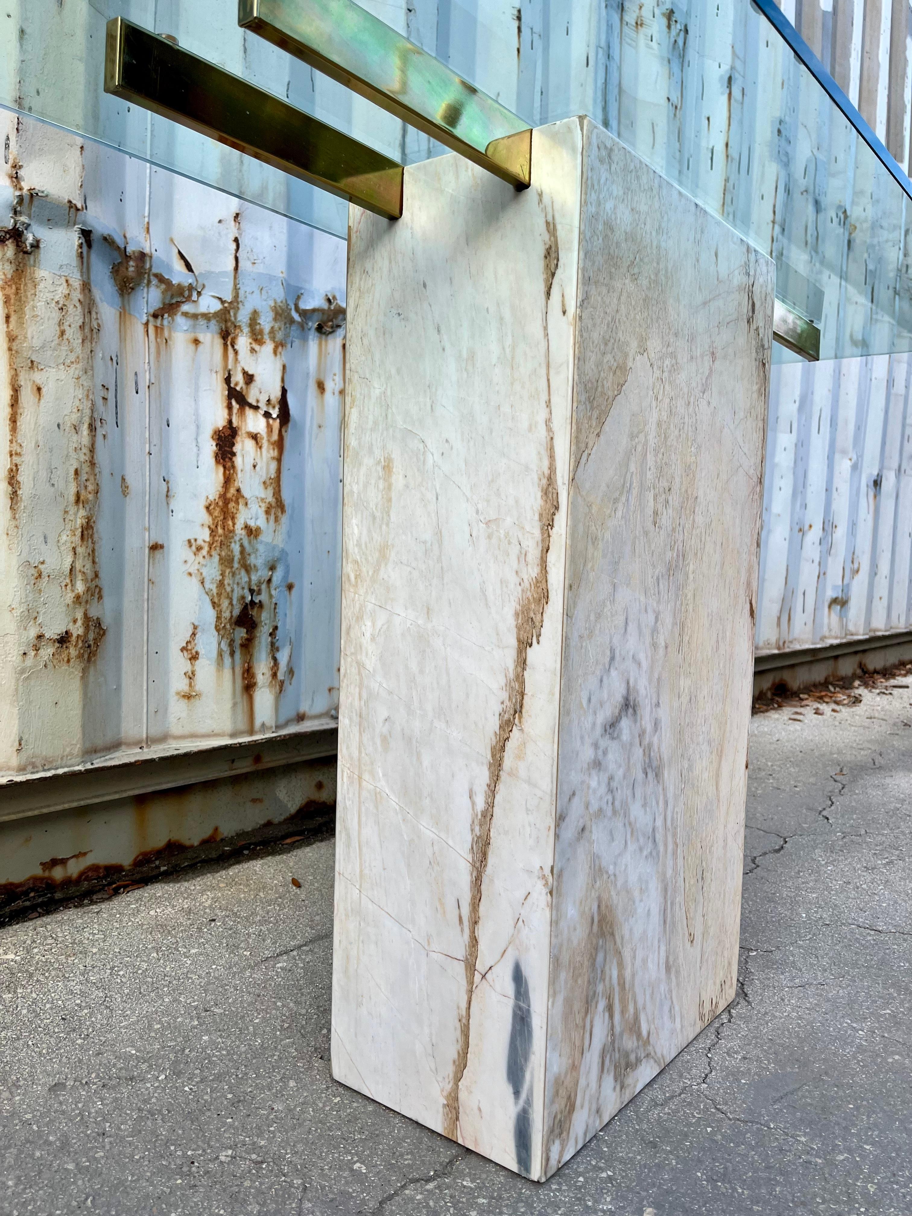 Postmodern Marble and Brass Console Table in the Artedi Style. Circa 1980s For Sale 8