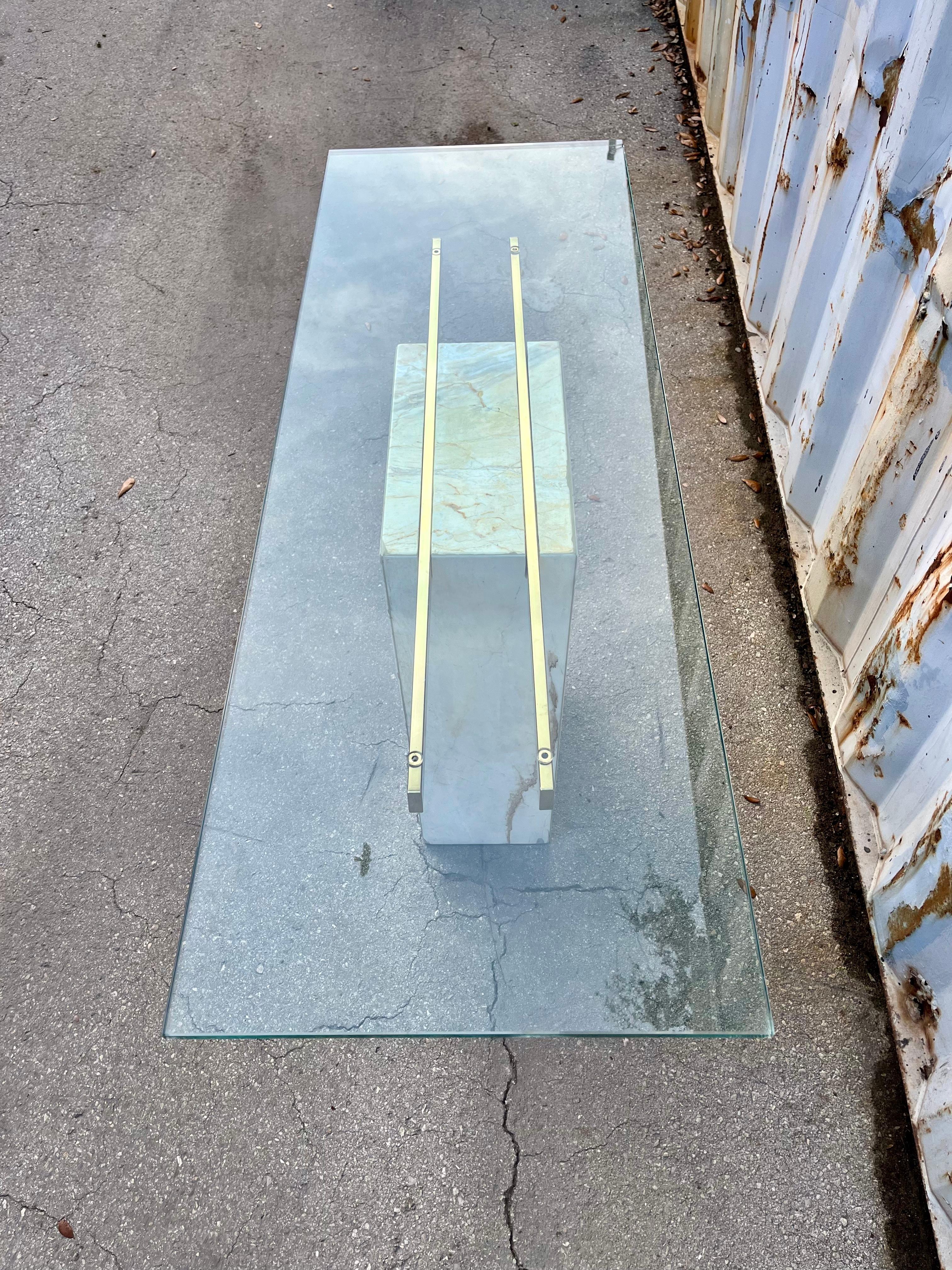 Postmodern Marble and Brass Console Table in the Artedi Style. Circa 1980s For Sale 9