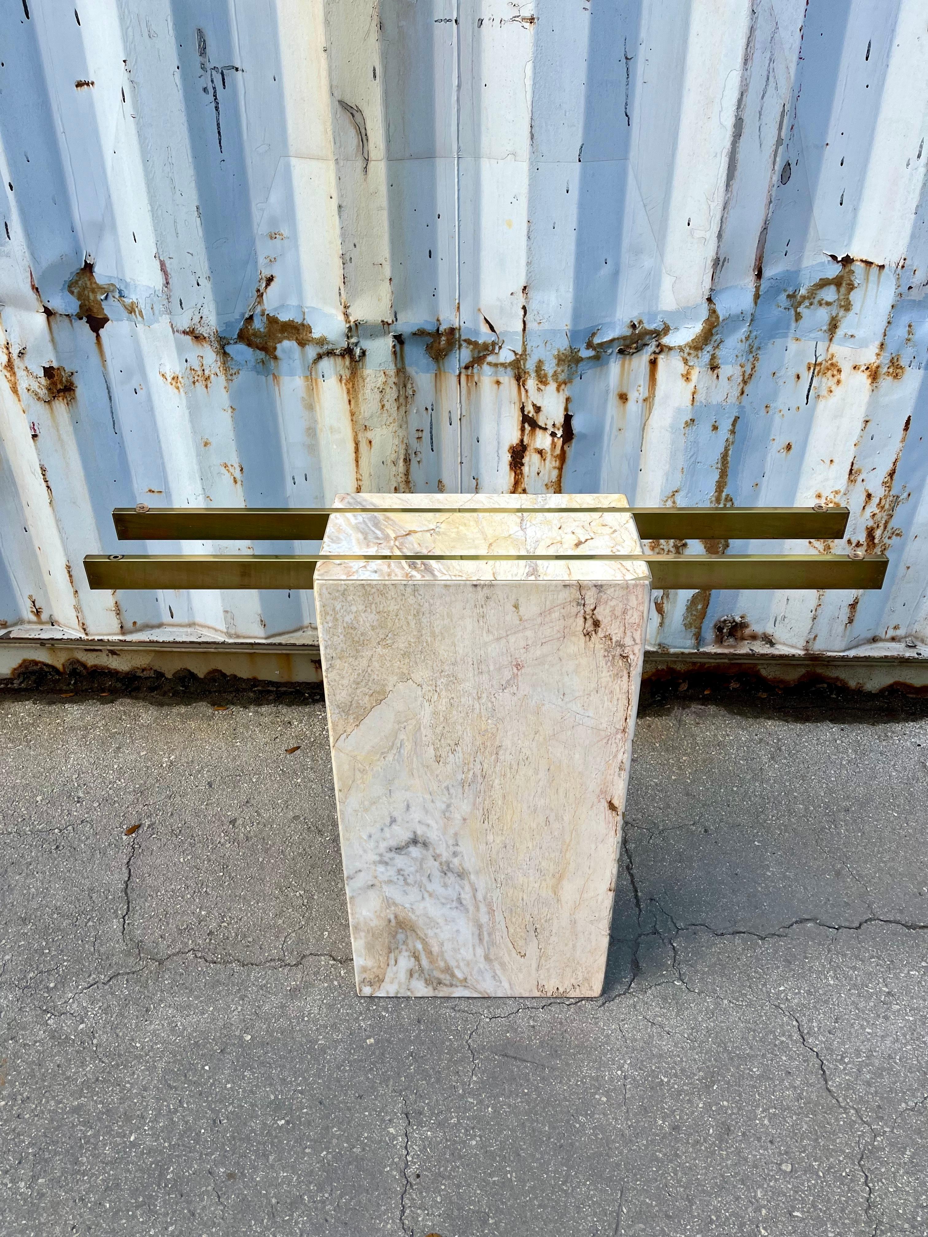 Postmodern Marble and Brass Console Table in the Artedi Style. Circa 1980s For Sale 11