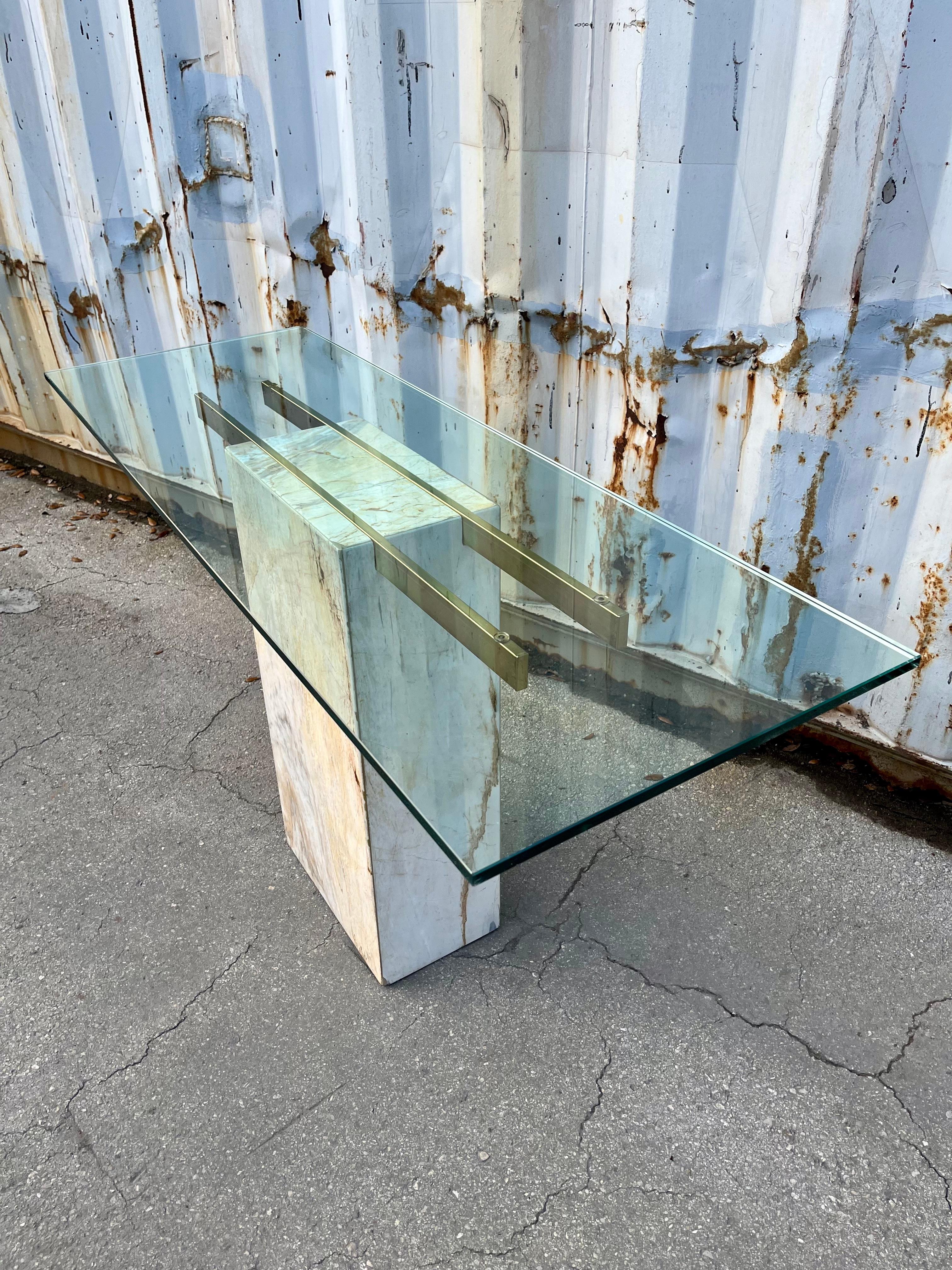 Postmodern Marble and Brass Console Table in the Artedi Style. Circa 1980s For Sale 13