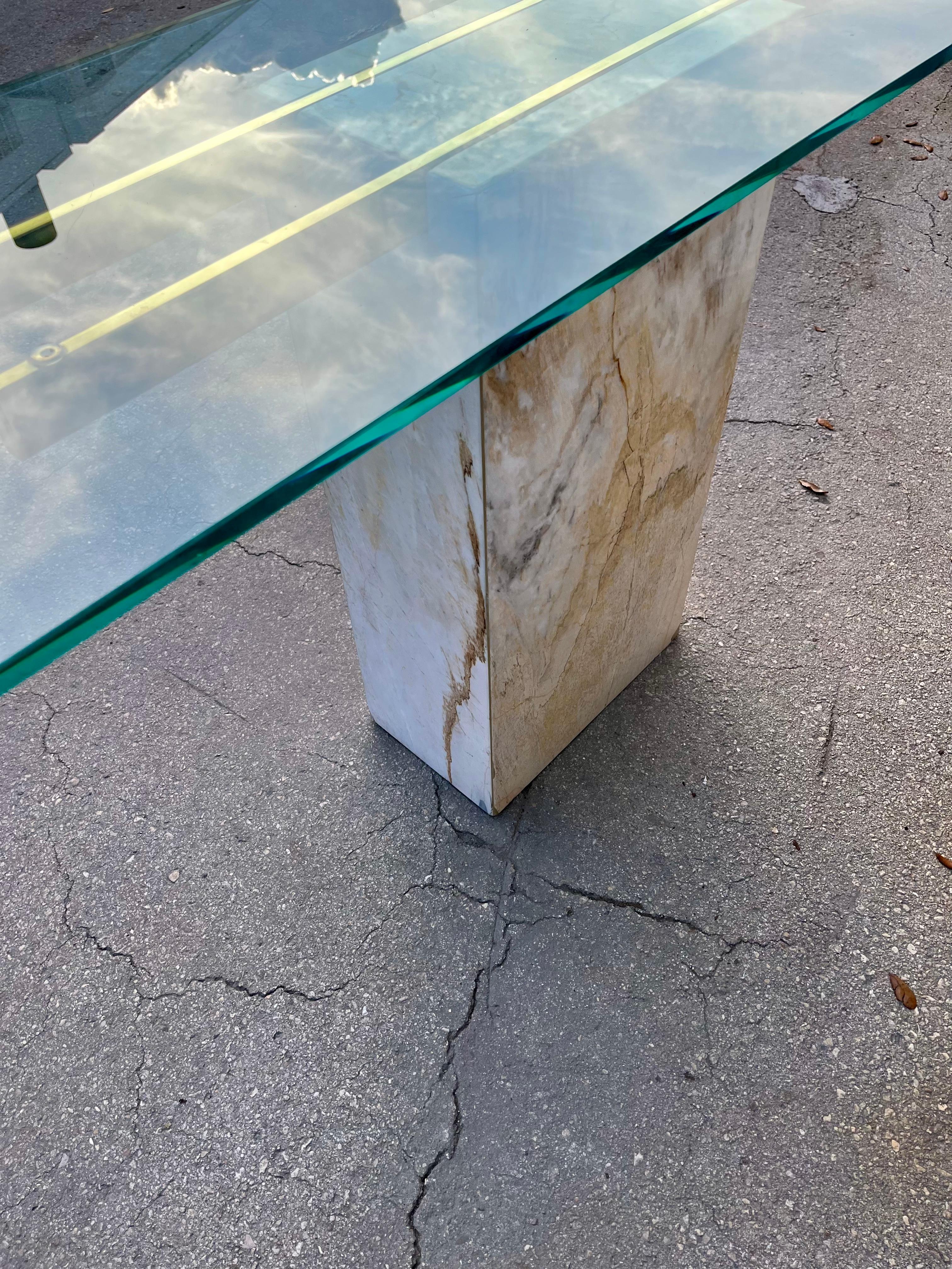 Postmodern Marble and Brass Console Table in the Artedi Style. Circa 1980s For Sale 14
