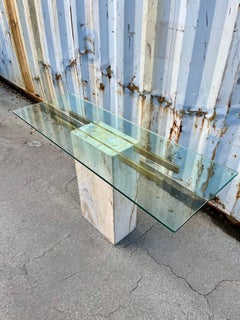 Postmodern Marble and Brass Console Table in the Artedi Style. Circa 1980s