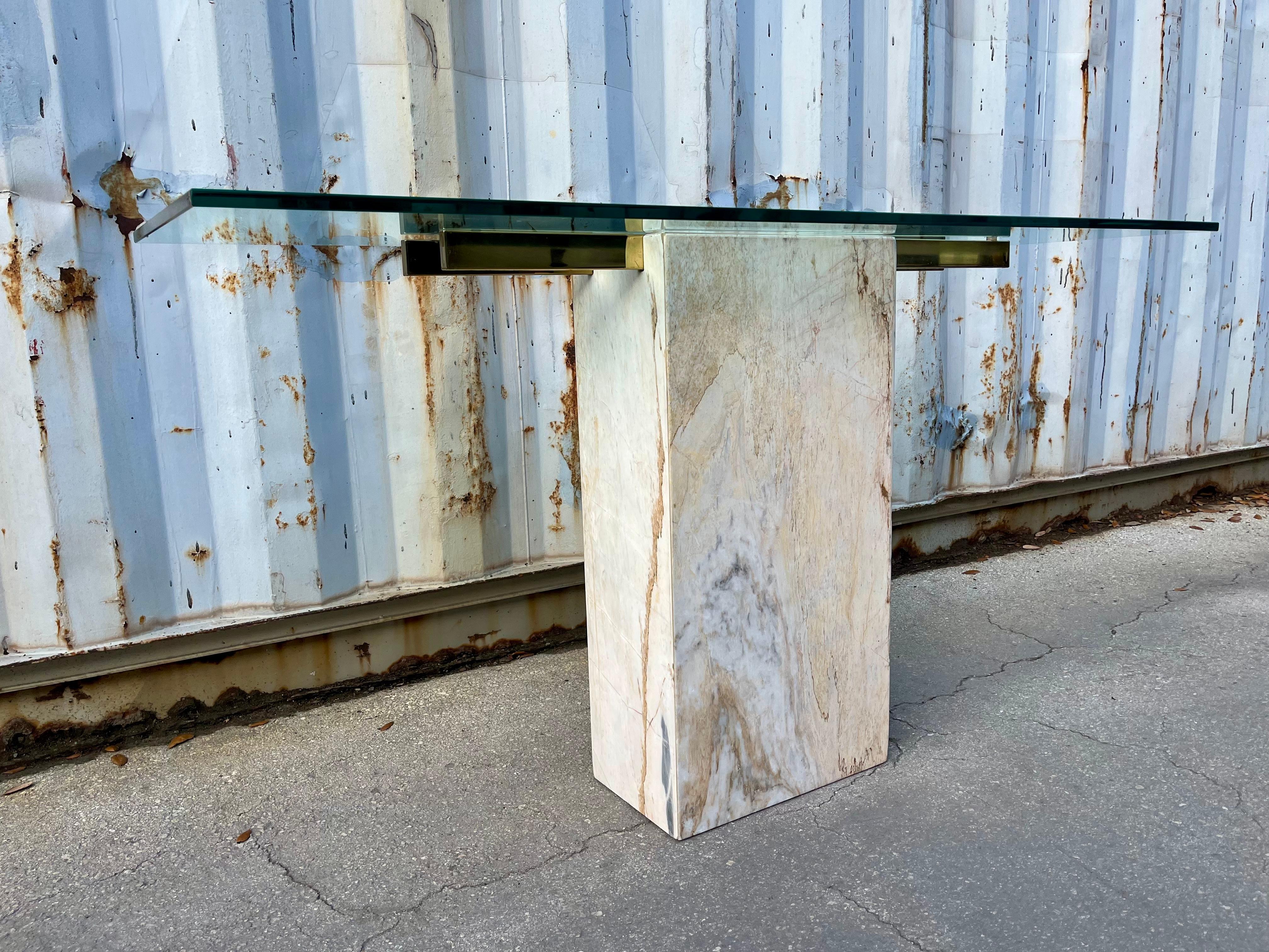 Post-Modern Postmodern Marble and Brass Console Table in the Artedi Style. Circa 1980s For Sale