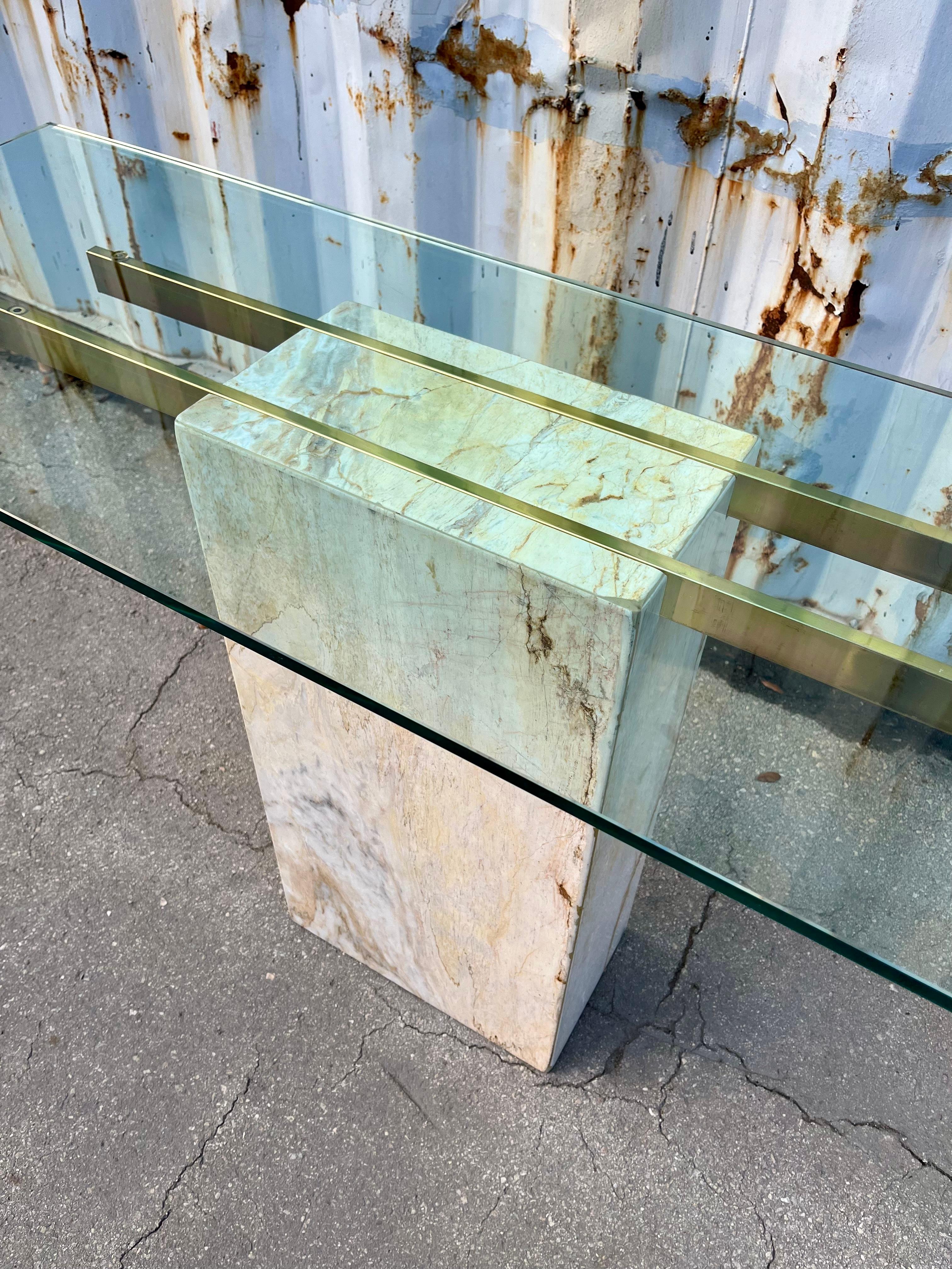 Postmodern Marble and Brass Console Table in the Artedi Style. Circa 1980s For Sale 1