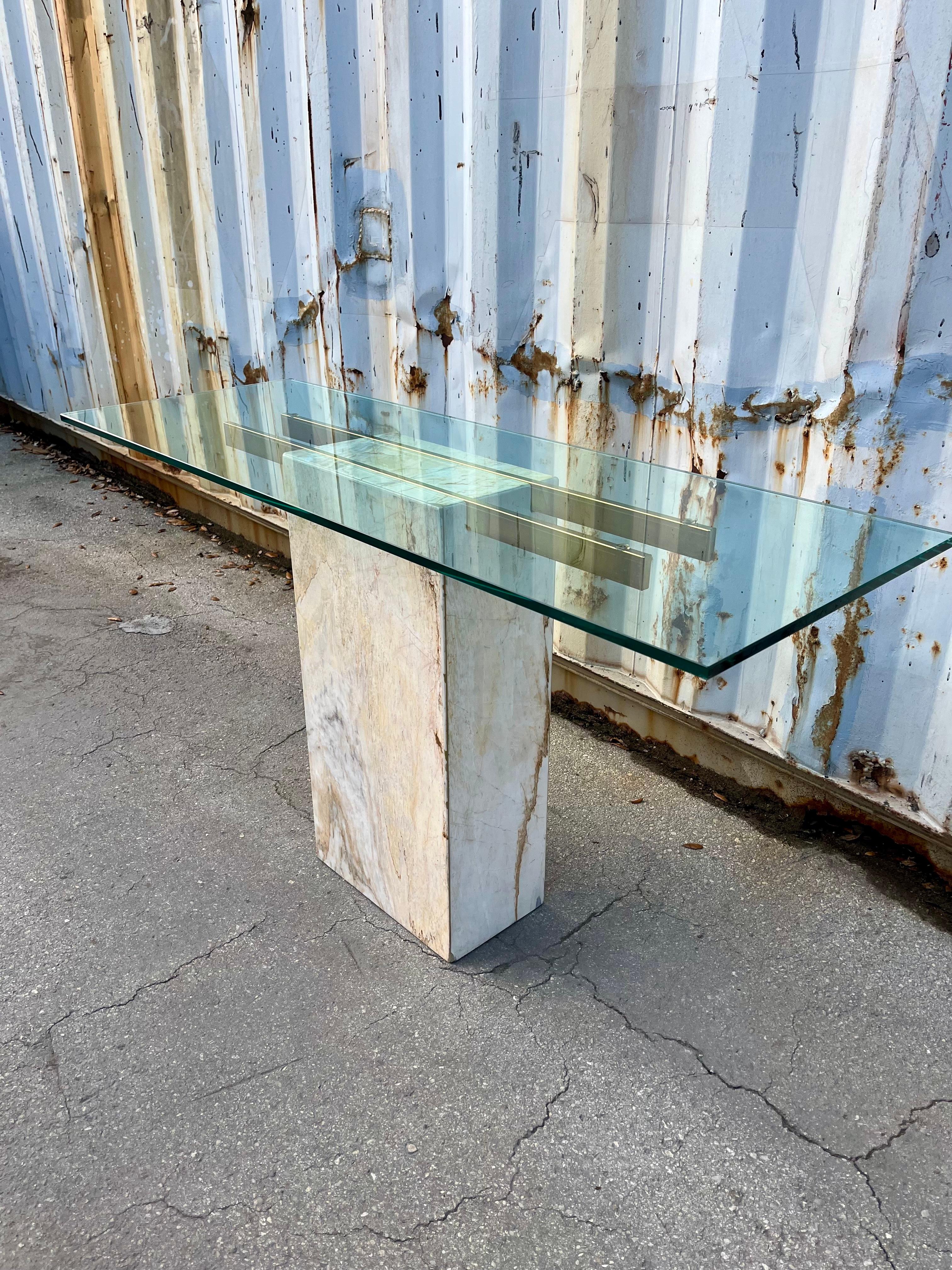 Postmodern Marble and Brass Console Table in the Artedi Style. Circa 1980s For Sale 2