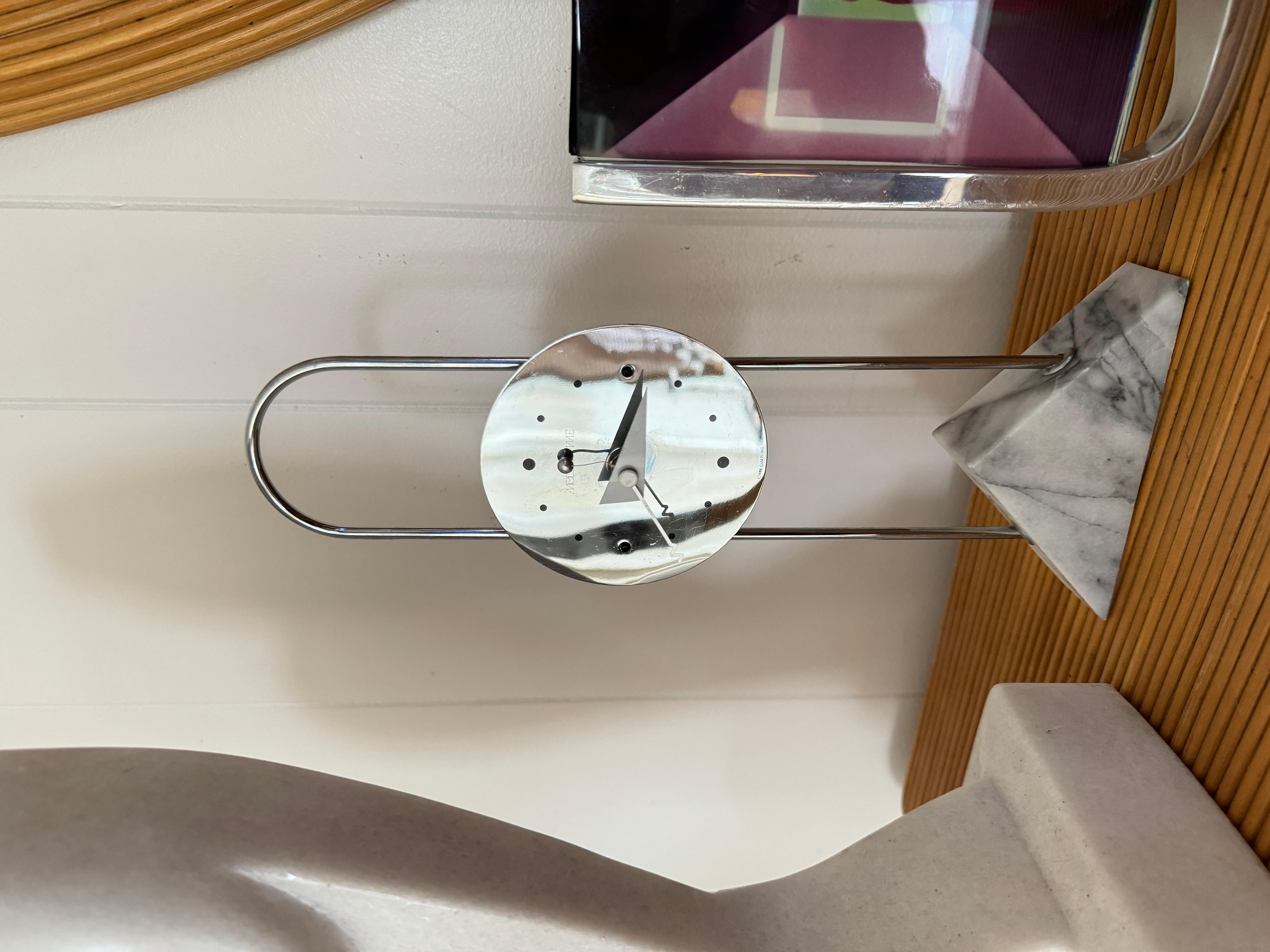 Postmodern marble and chrome Moderntime table clock by Canetti. Circa 1988 For Sale 4