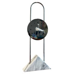 Retro Postmodern marble and chrome Moderntime table clock by Canetti. Circa 1988