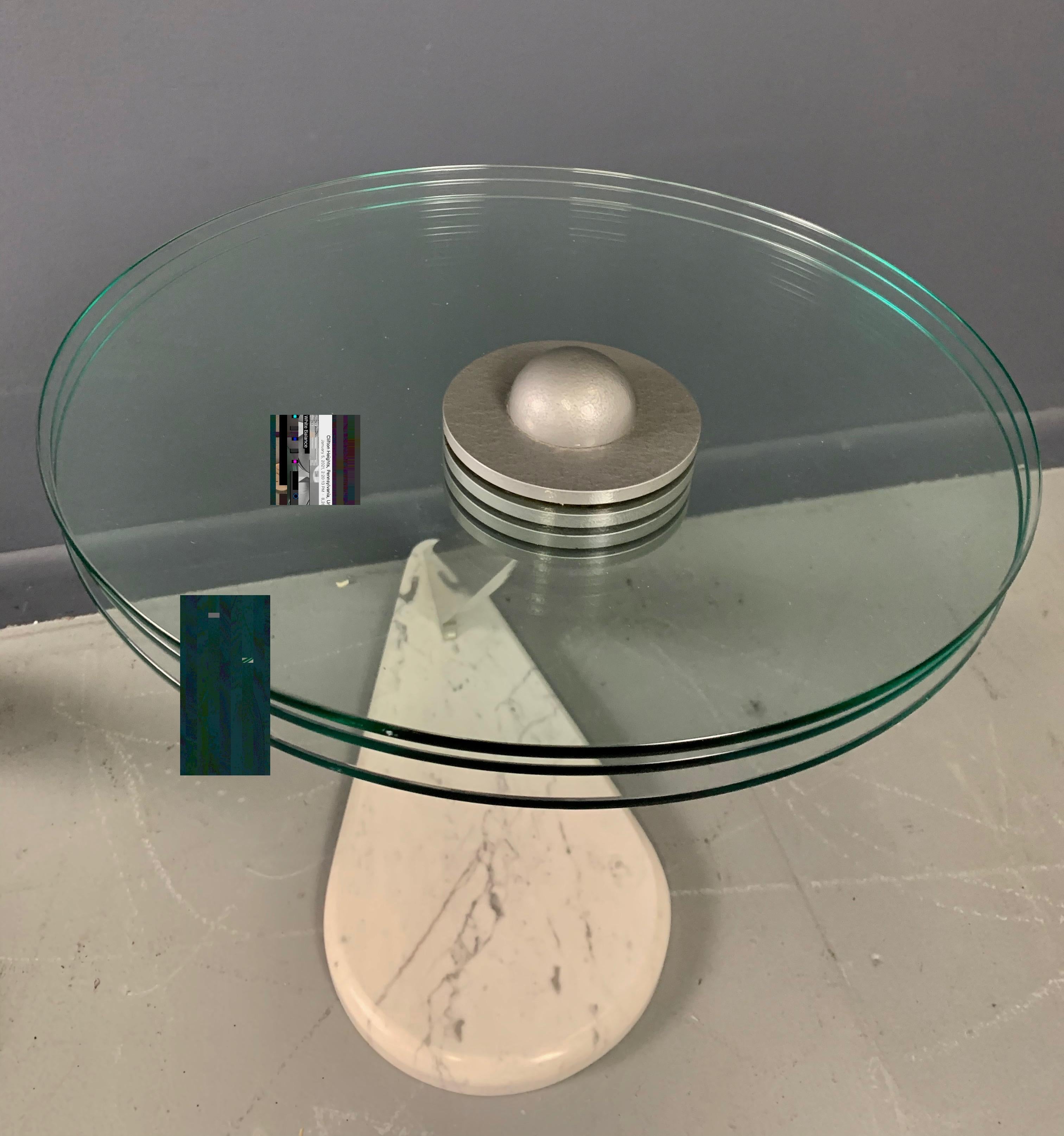 Carrara Marble Postmodern Marble and Glass Drinks Tables by Bruce Kaiser of Kaiser Newman