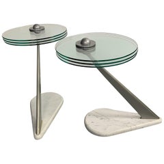 Postmodern Marble and Glass Drinks Tables by Bruce Kaiser of Kaiser Newman