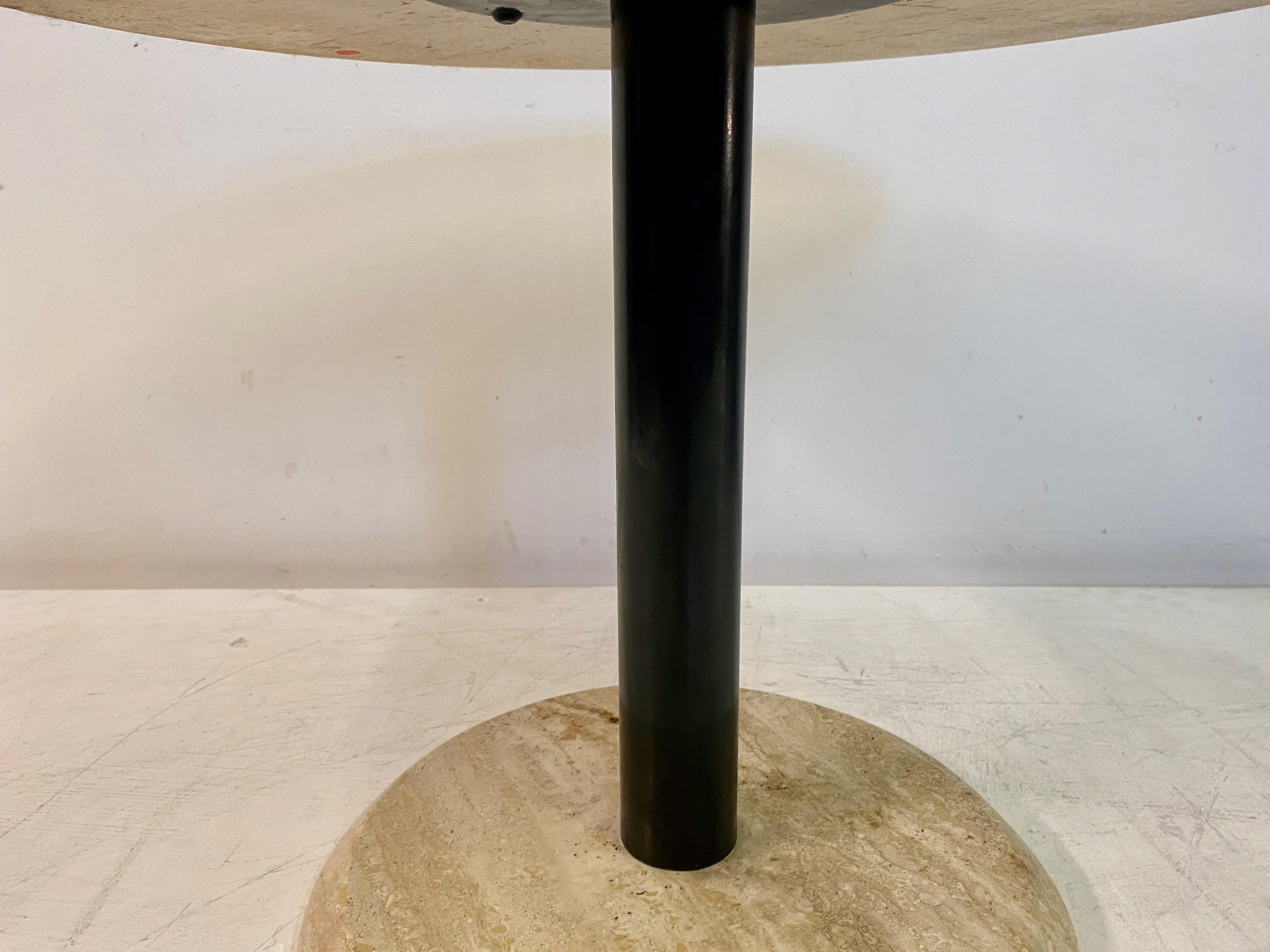 20th Century Postmodern Marble And Travertine Side Table For Sale