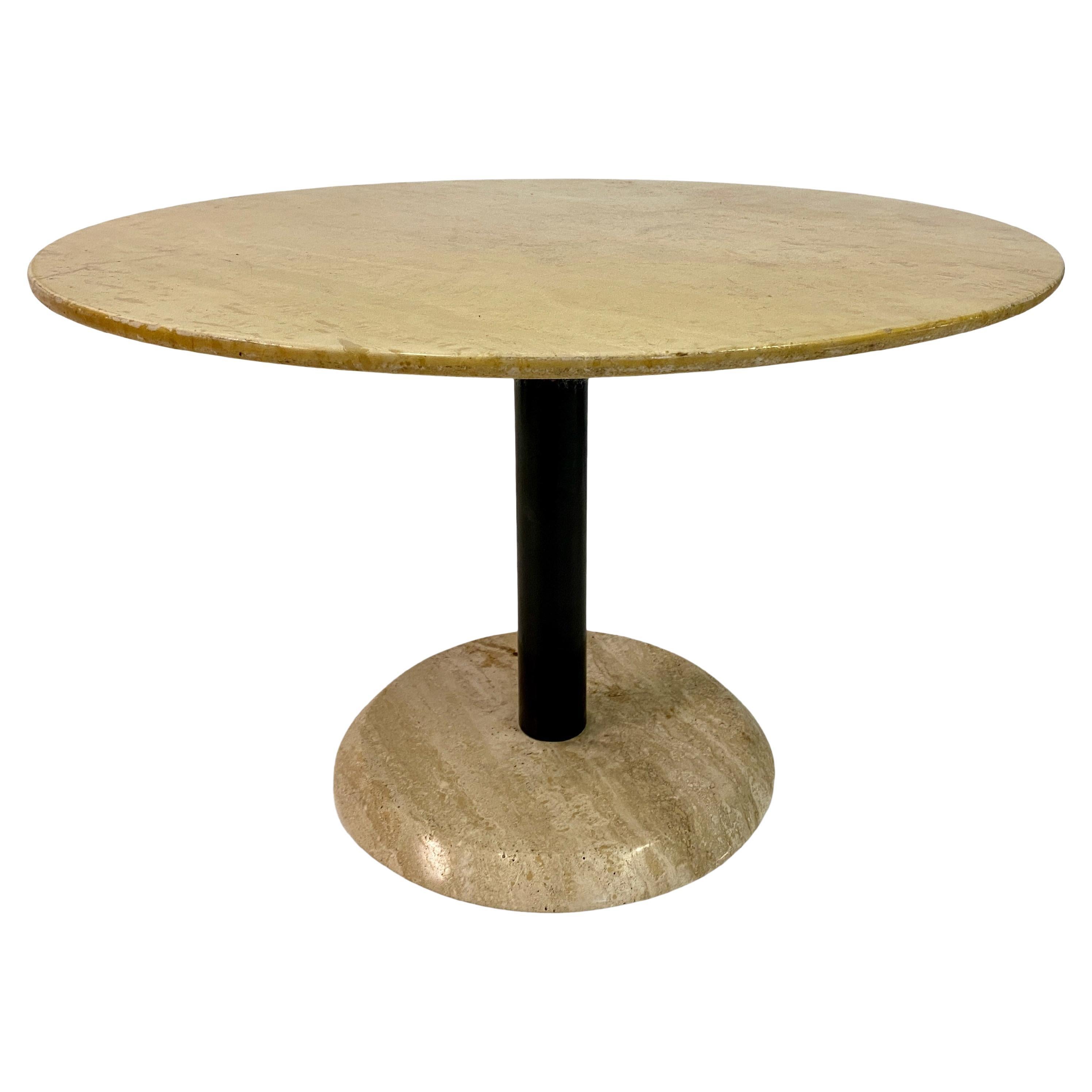 Postmodern Marble And Travertine Side Table For Sale