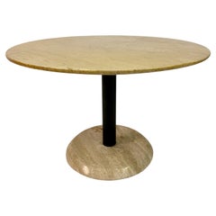Postmodern Marble And Travertine Side Table