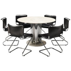 Postmodern Marble Dining Table with Pascal Mourgue 'Biscia' Chairs in Leather