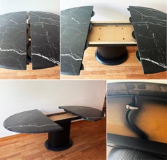 STUNNING Postmodern Black Marble Dining Table w/ Extendable leaf Pedestal Base