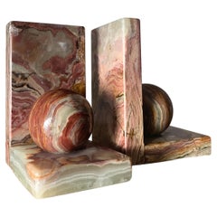 Postmodern Marble Multicolored Onyx Orb Bookends, circa 1960s