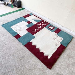 Postmodern Maroon, Blue and Beige Area Rug