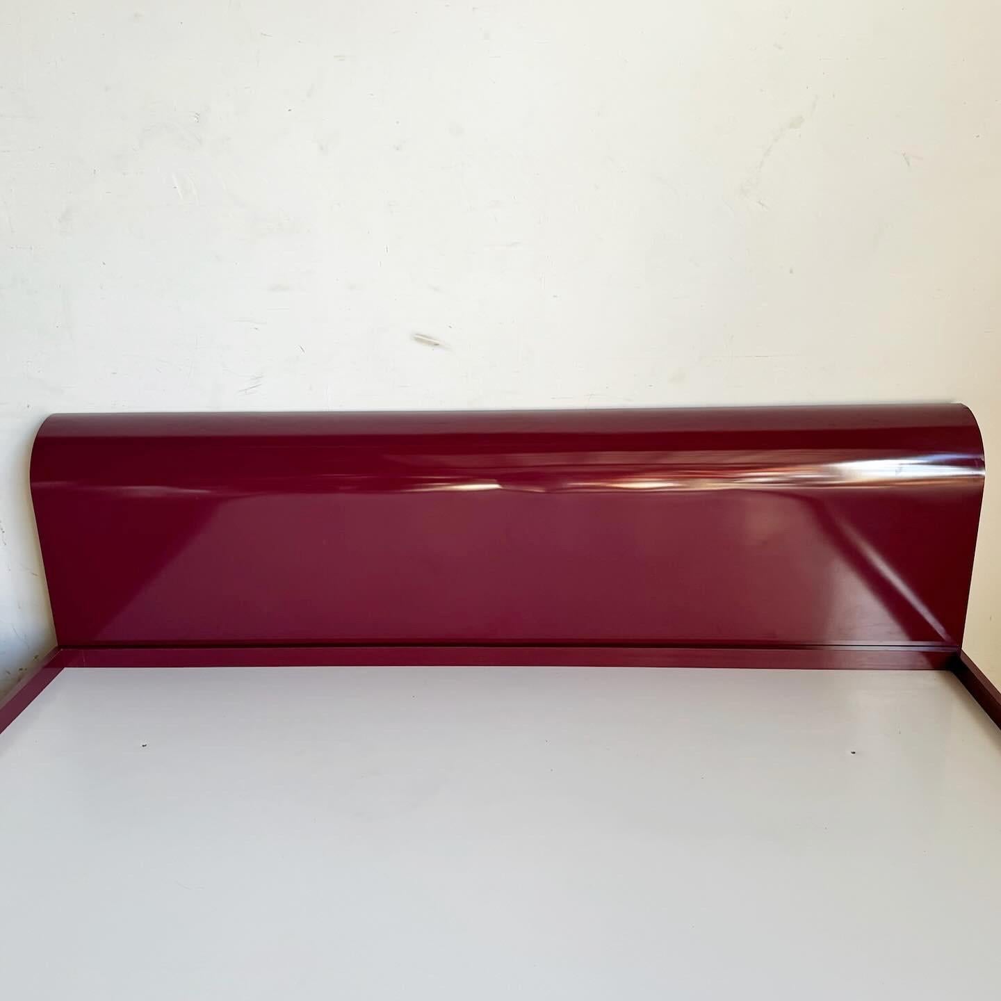 Postmodern Maroon Lacquer Laminate King Size Platform Bed and Headboard For Sale 3