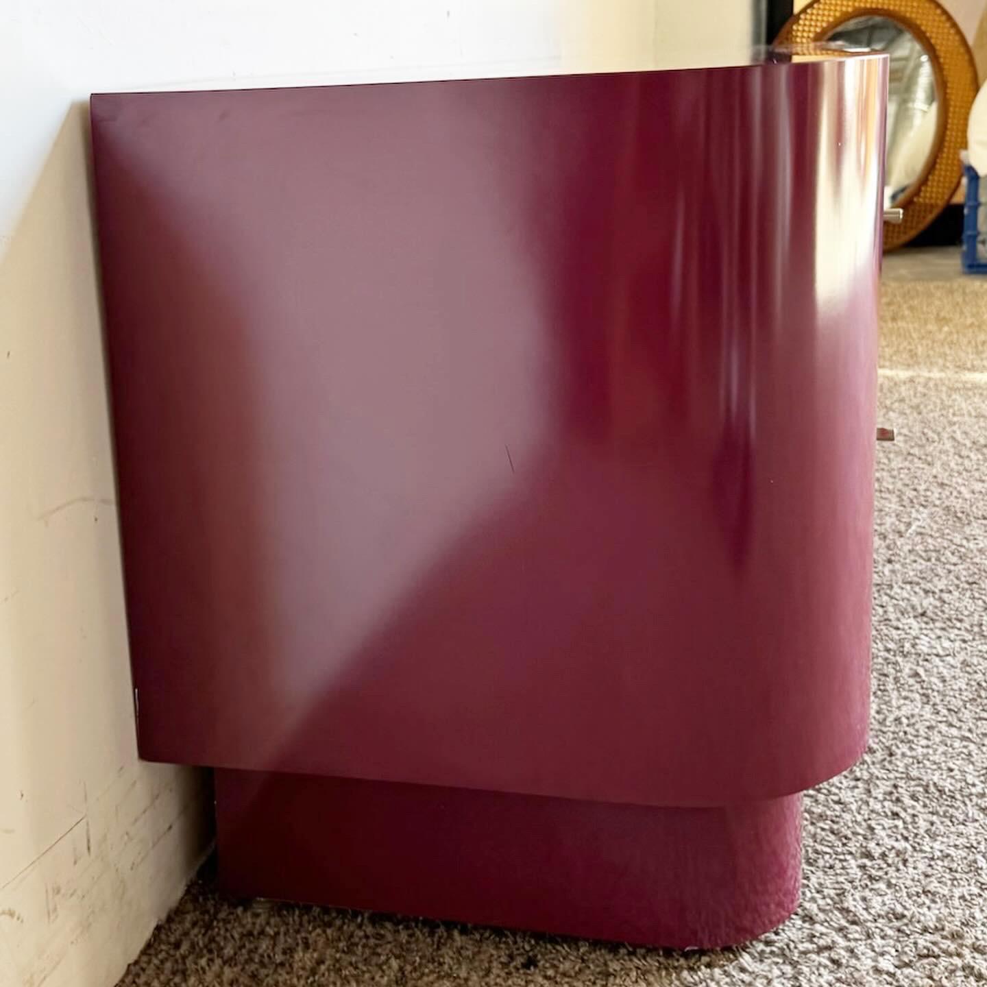 Postmodern Maroon Lacquer Laminate Lowboy Dresser In Good Condition For Sale In Delray Beach, FL