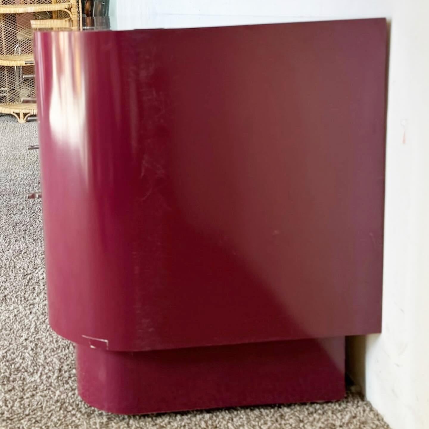 American Postmodern Maroon Lacquer Laminate Lowboy Dresser For Sale