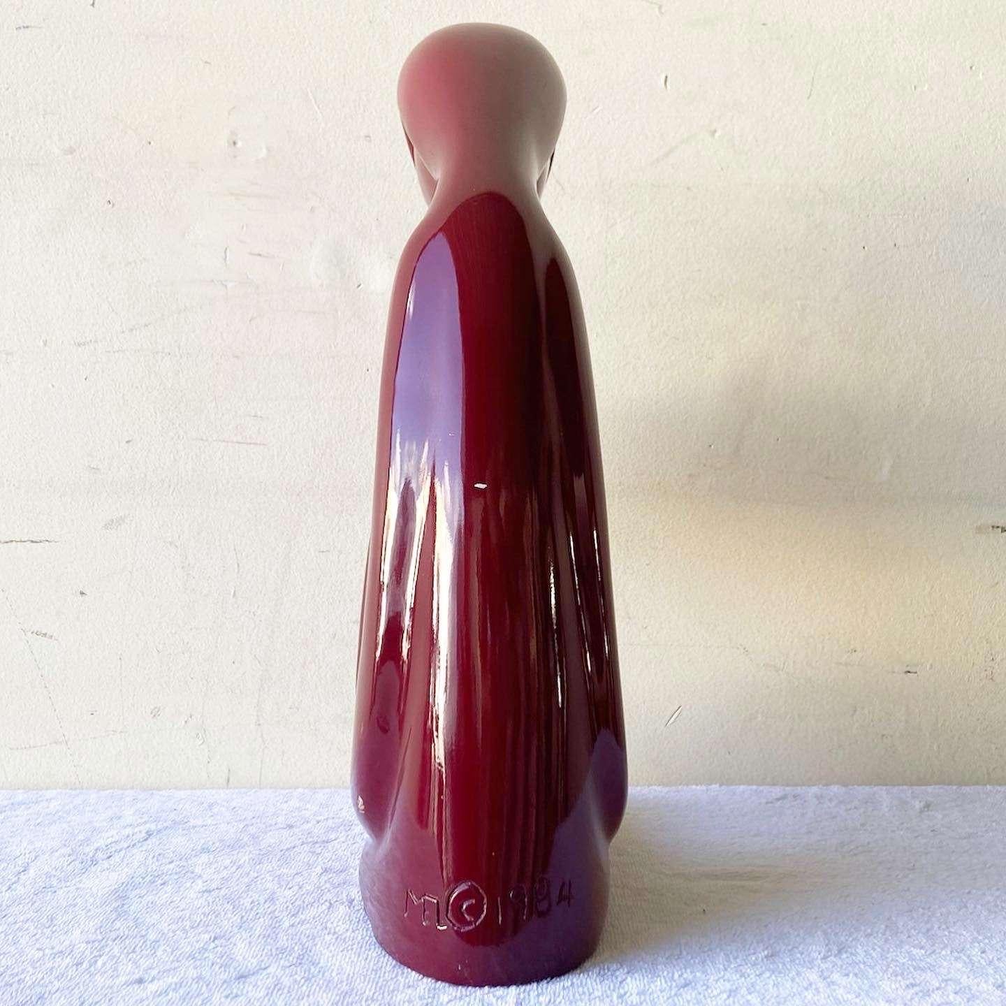 Post-Modern Postmodern Maroon Red Ceramic Family Sculpture For Sale