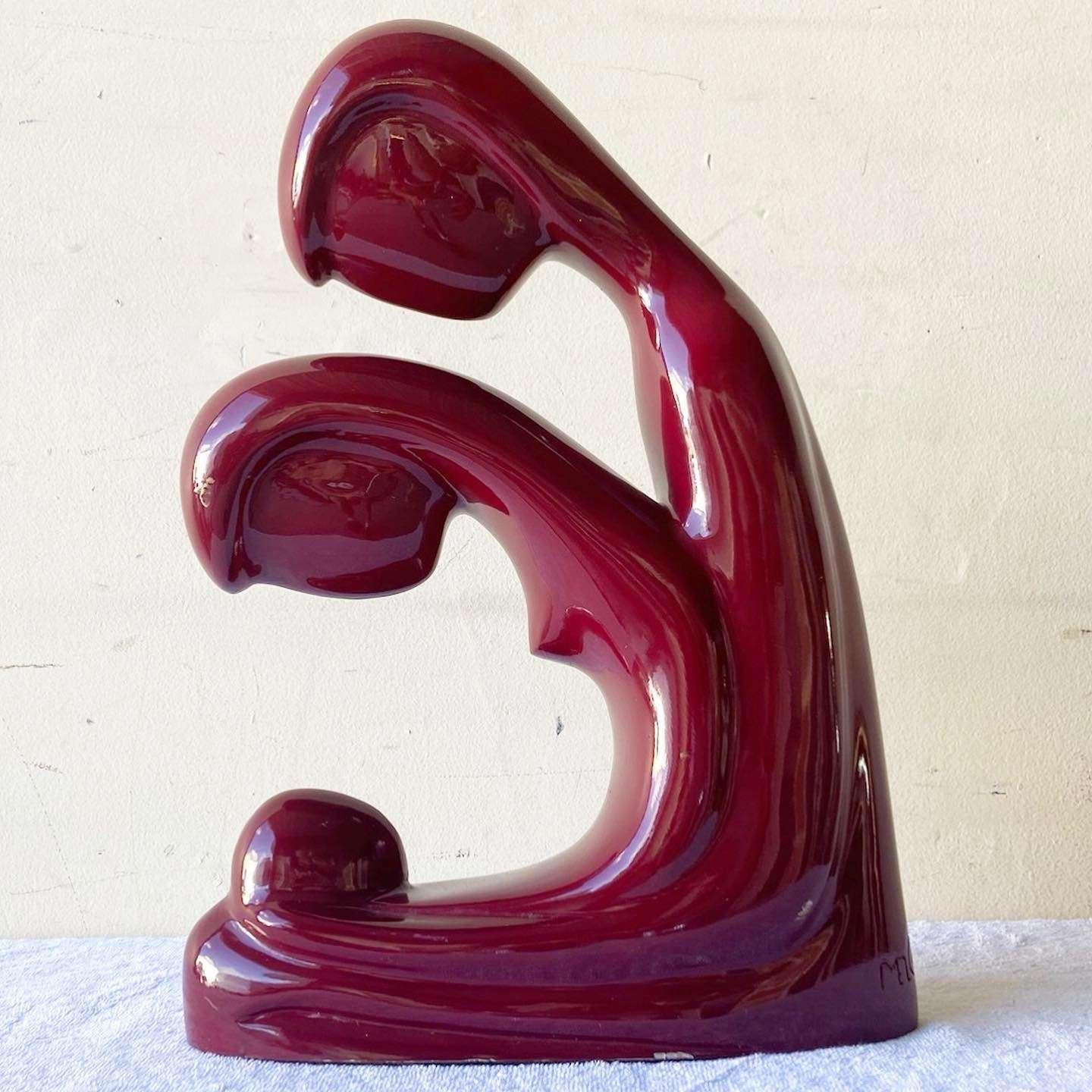 American Postmodern Maroon Red Ceramic Family Sculpture For Sale