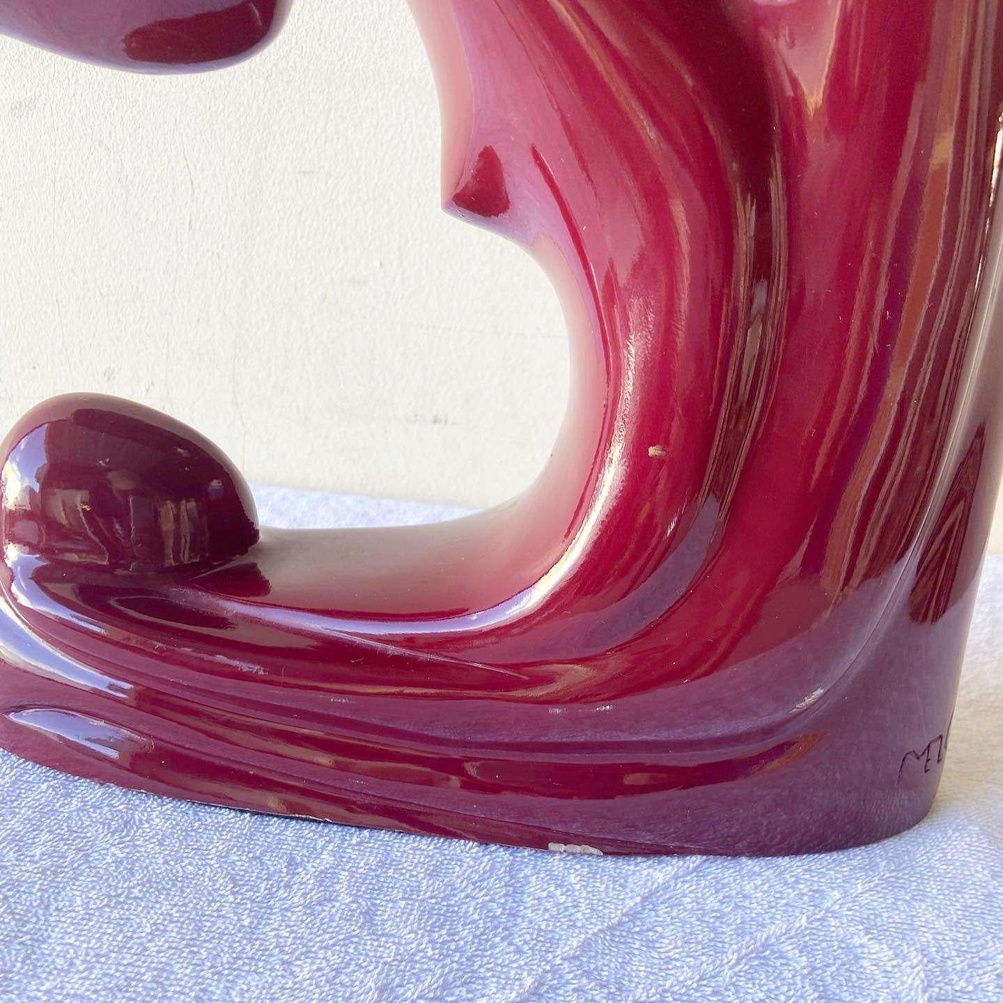 Postmodern Maroon Red Ceramic Family Sculpture In Good Condition For Sale In Delray Beach, FL