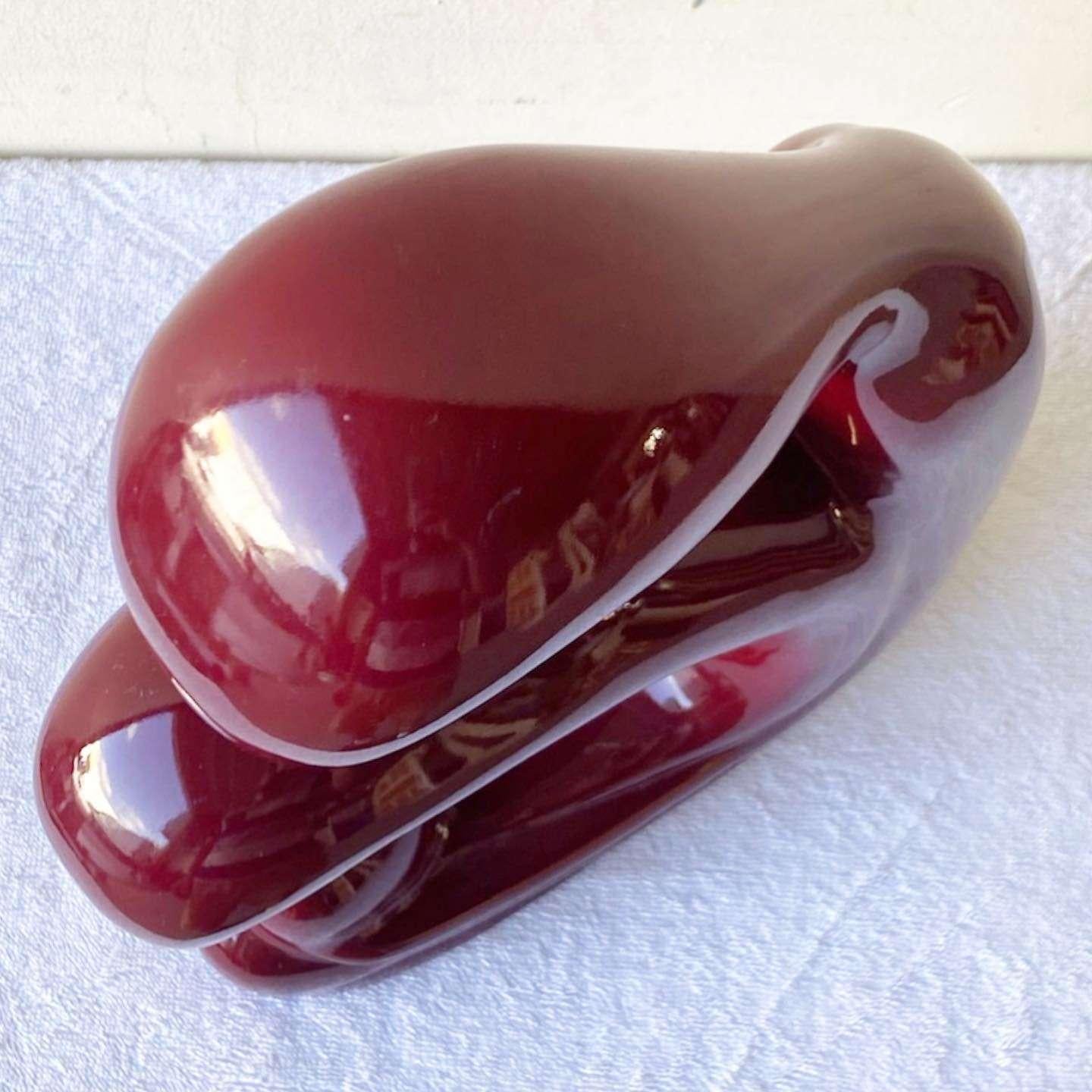 Postmodern Maroon Red Ceramic Family Sculpture For Sale 2