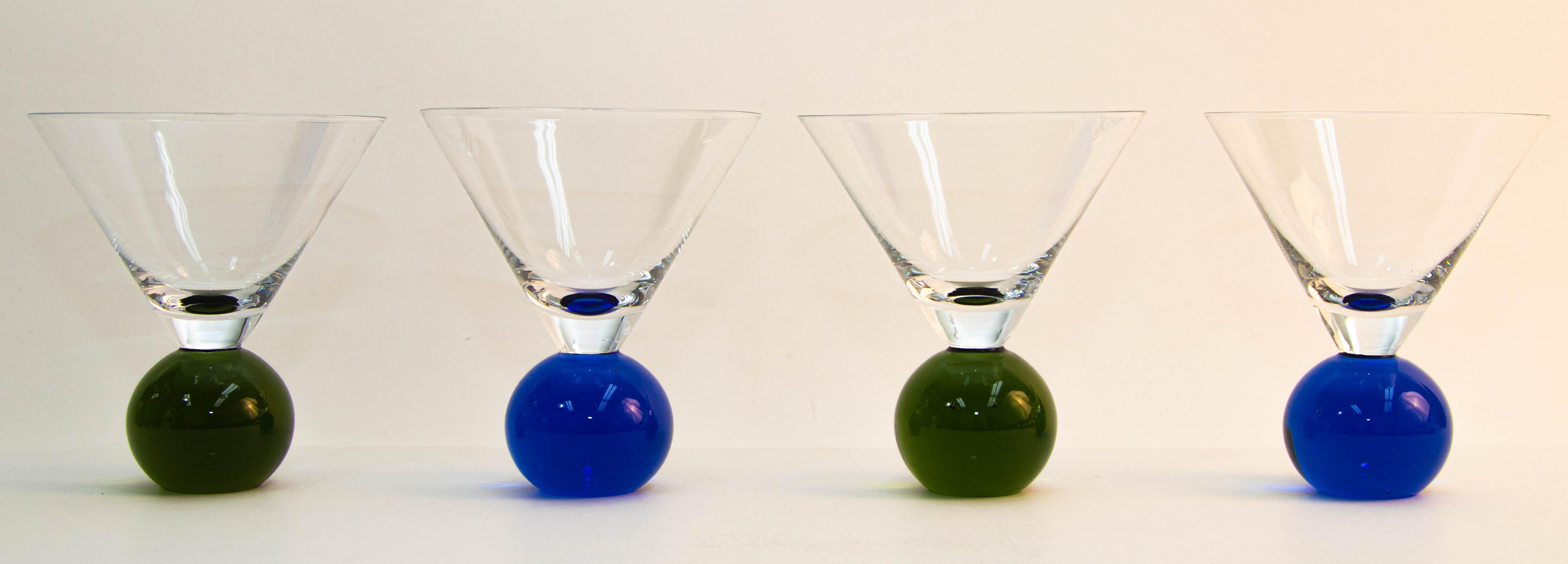 Post-Modern Postmodern Martini Cocktail Glasses Memphis Style circa 1990 Set of 4 For Sale