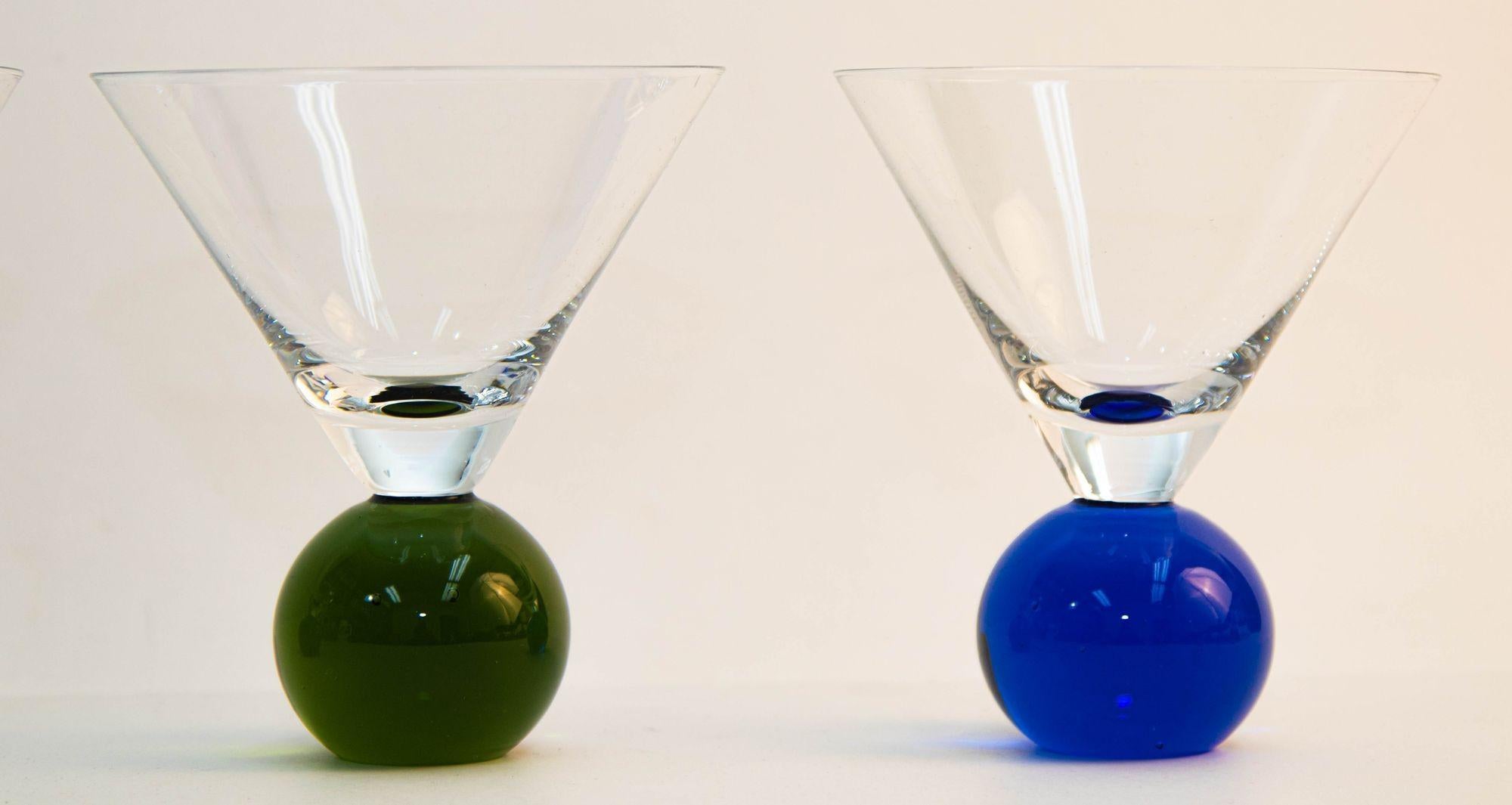 Italian Postmodern Martini Cocktail Glasses Memphis Style circa 1990 Set of 4 For Sale