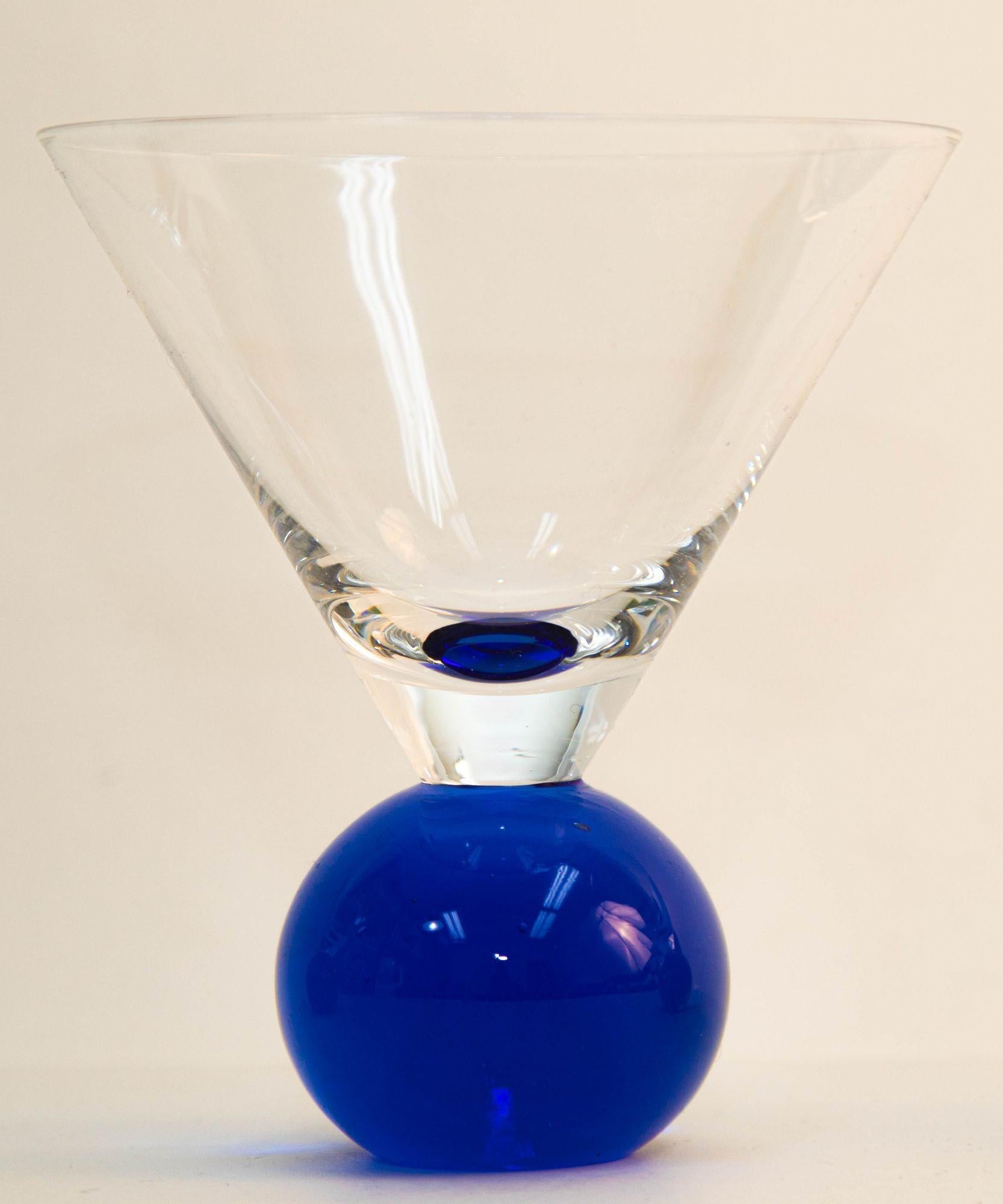 Hand-Crafted Postmodern Martini Cocktail Glasses Memphis Style circa 1990 Set of 4 For Sale