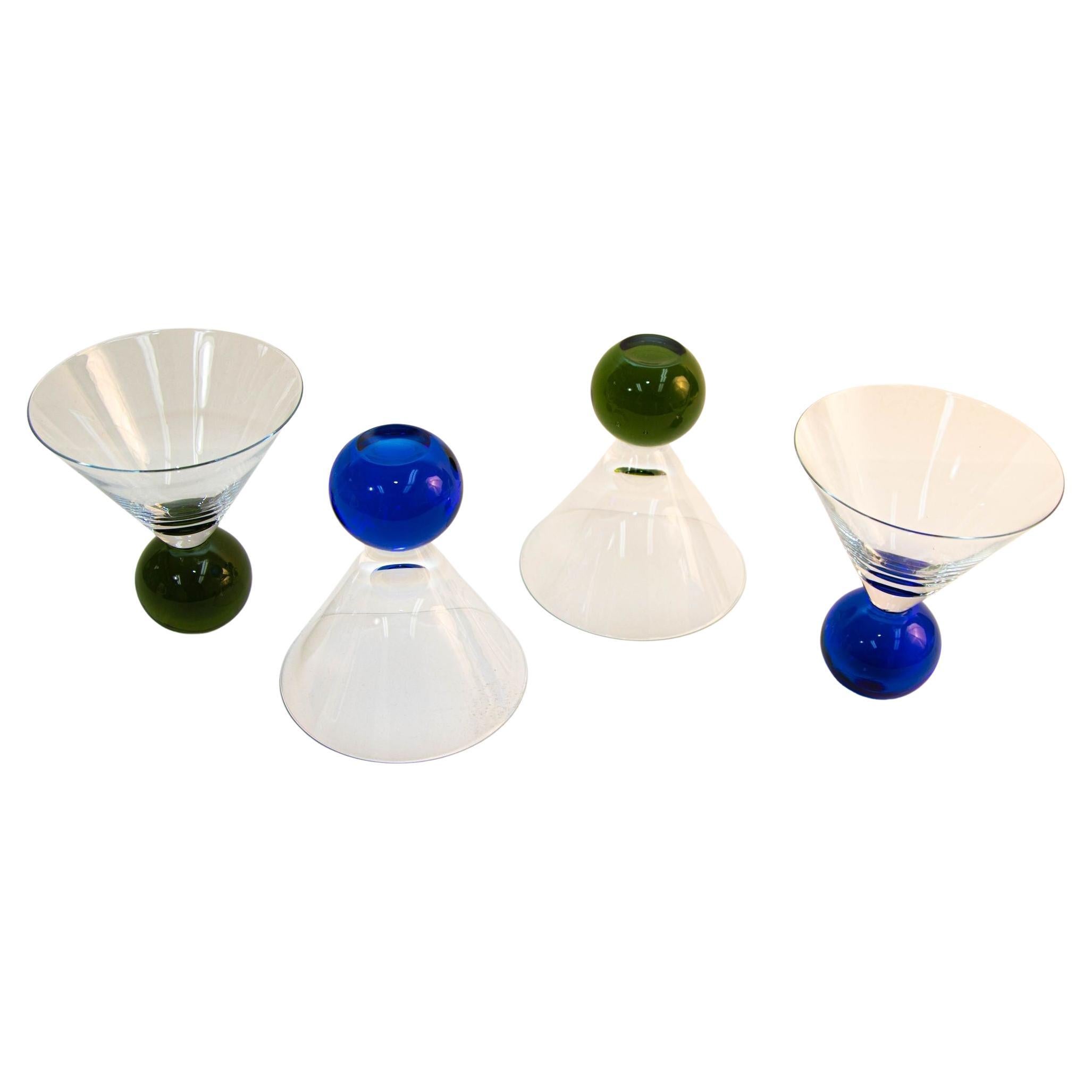Postmodern Martini Cocktail Glasses Memphis Style circa 1990 Set of 4 For Sale
