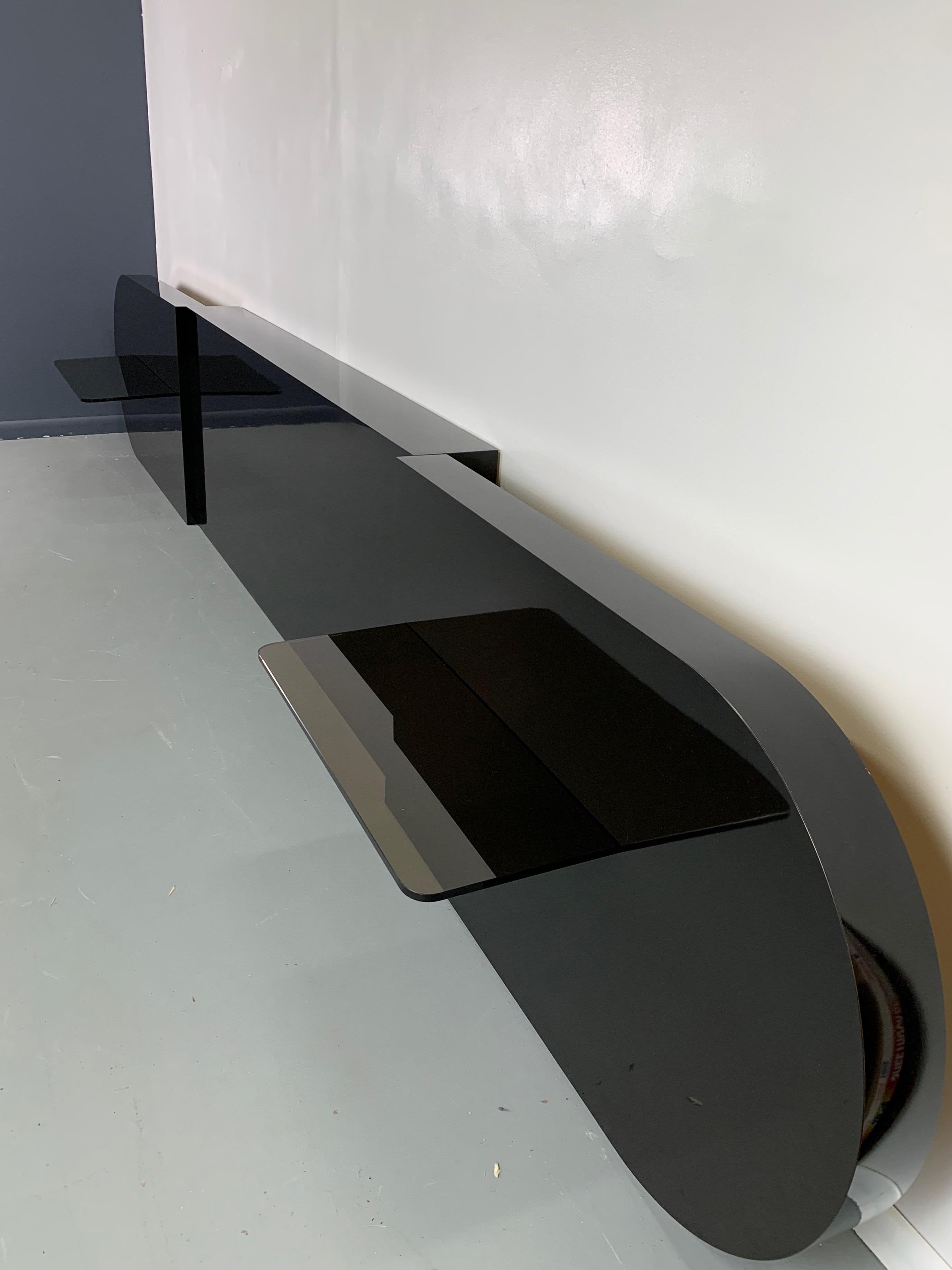 Post-Modern Postmodern Massive Custom Made Headboard and Smoked Glass Side Table Combination